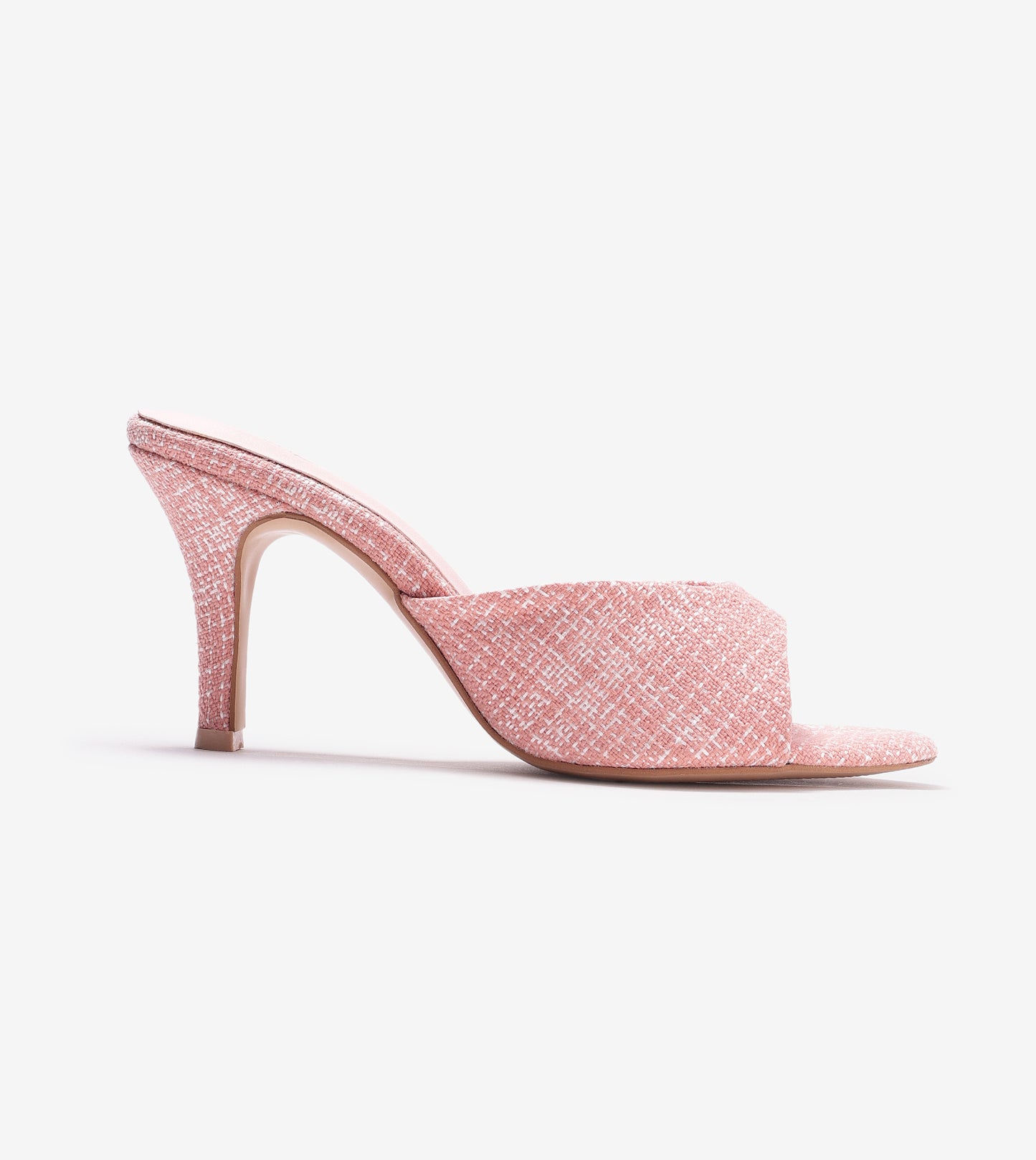 Almond Toe Stiletto Tweed Mules - Pink