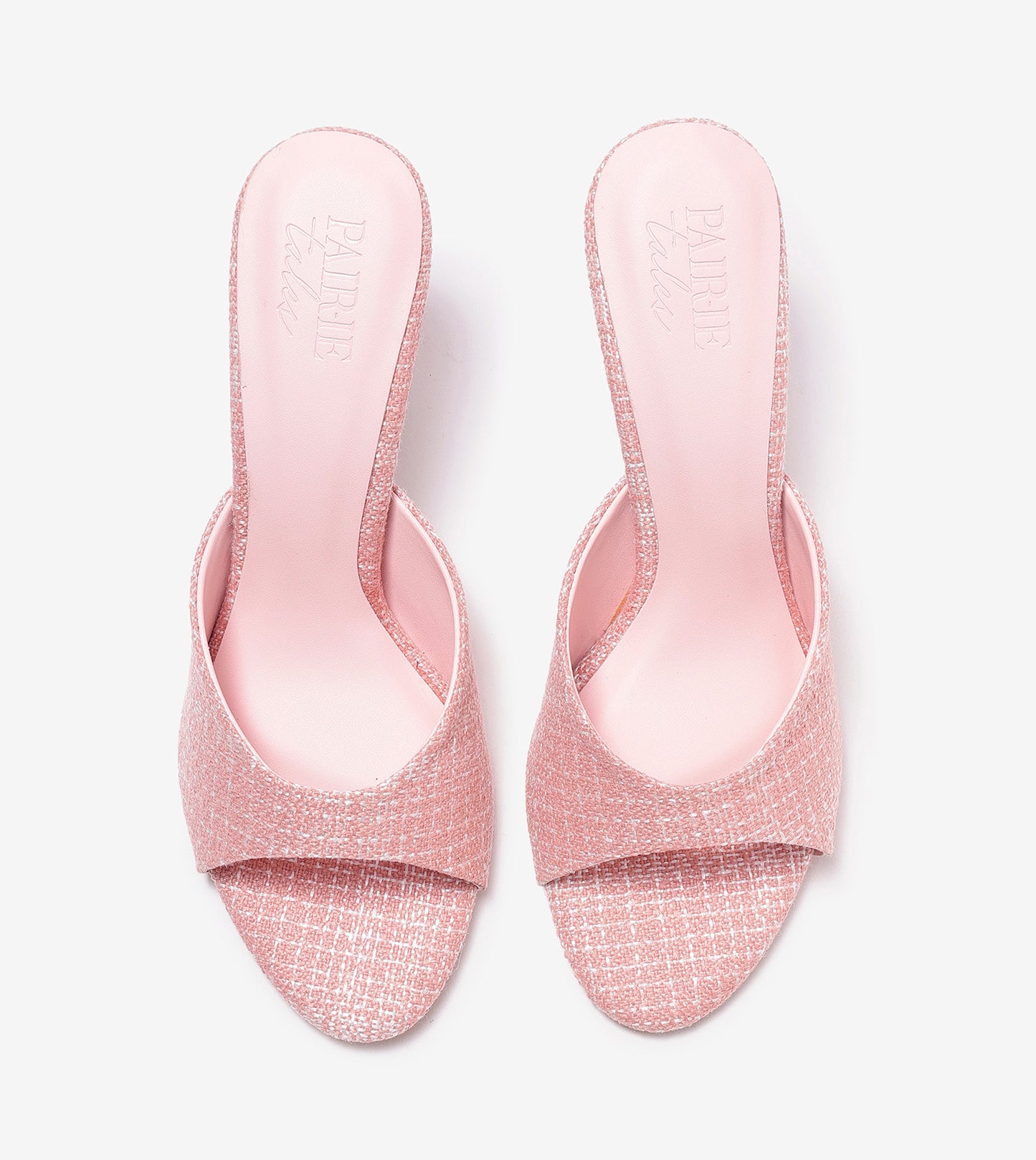 Almond Toe Stiletto Tweed Mules - Pink