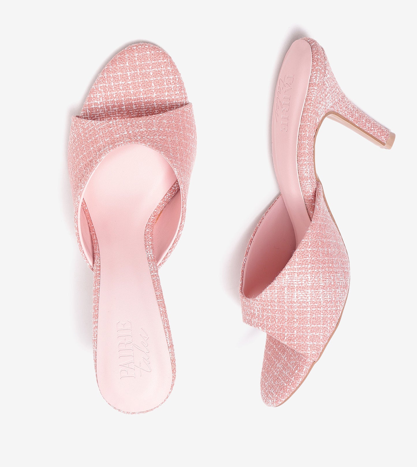Almond Toe Stiletto Tweed Mules - Pink
