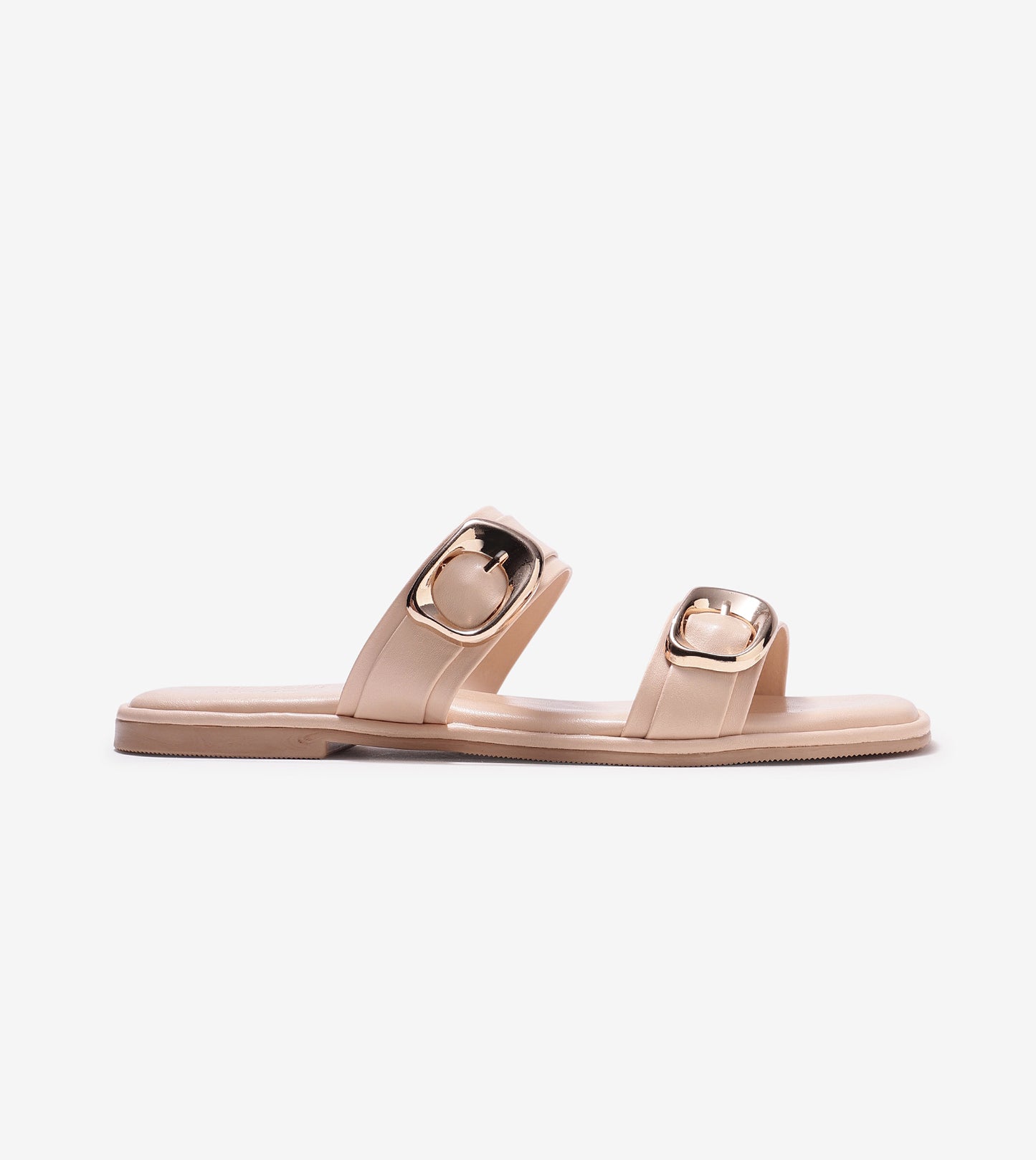 Double Strap Buckled Flat Sandals - Peach