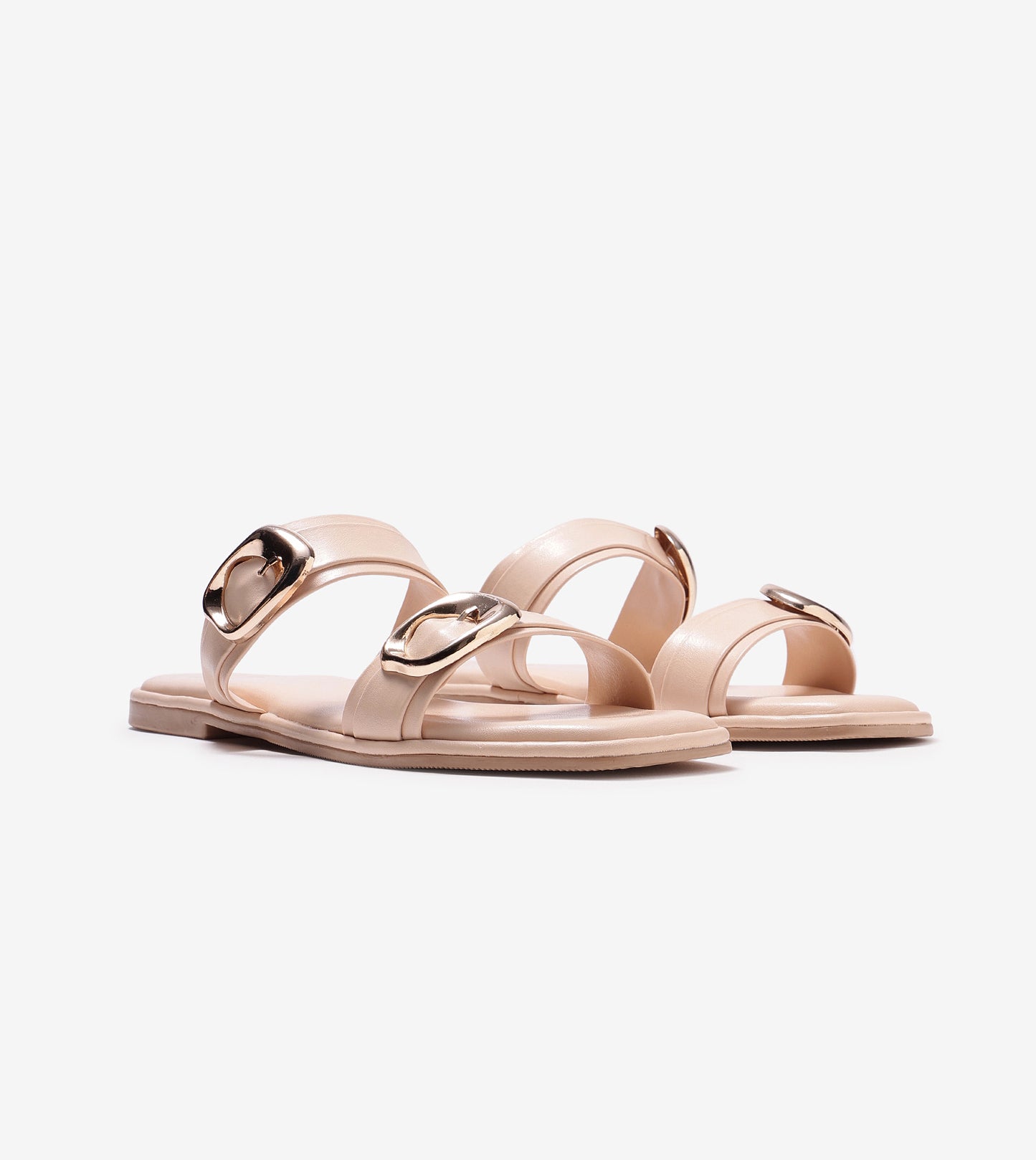 Double Strap Buckled Flat Sandals - Peach
