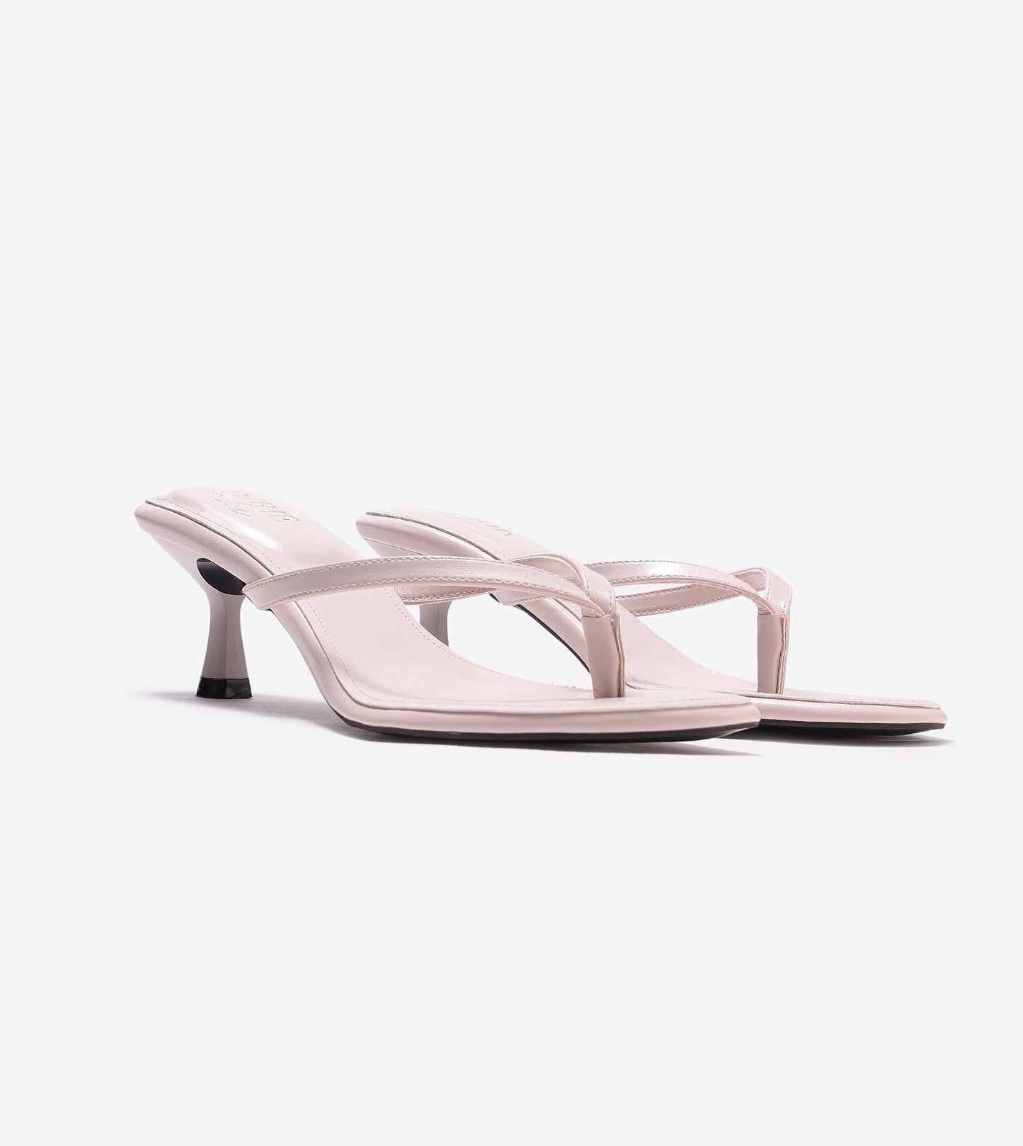 V-Strap Kitten Heeled Sandals - Cream