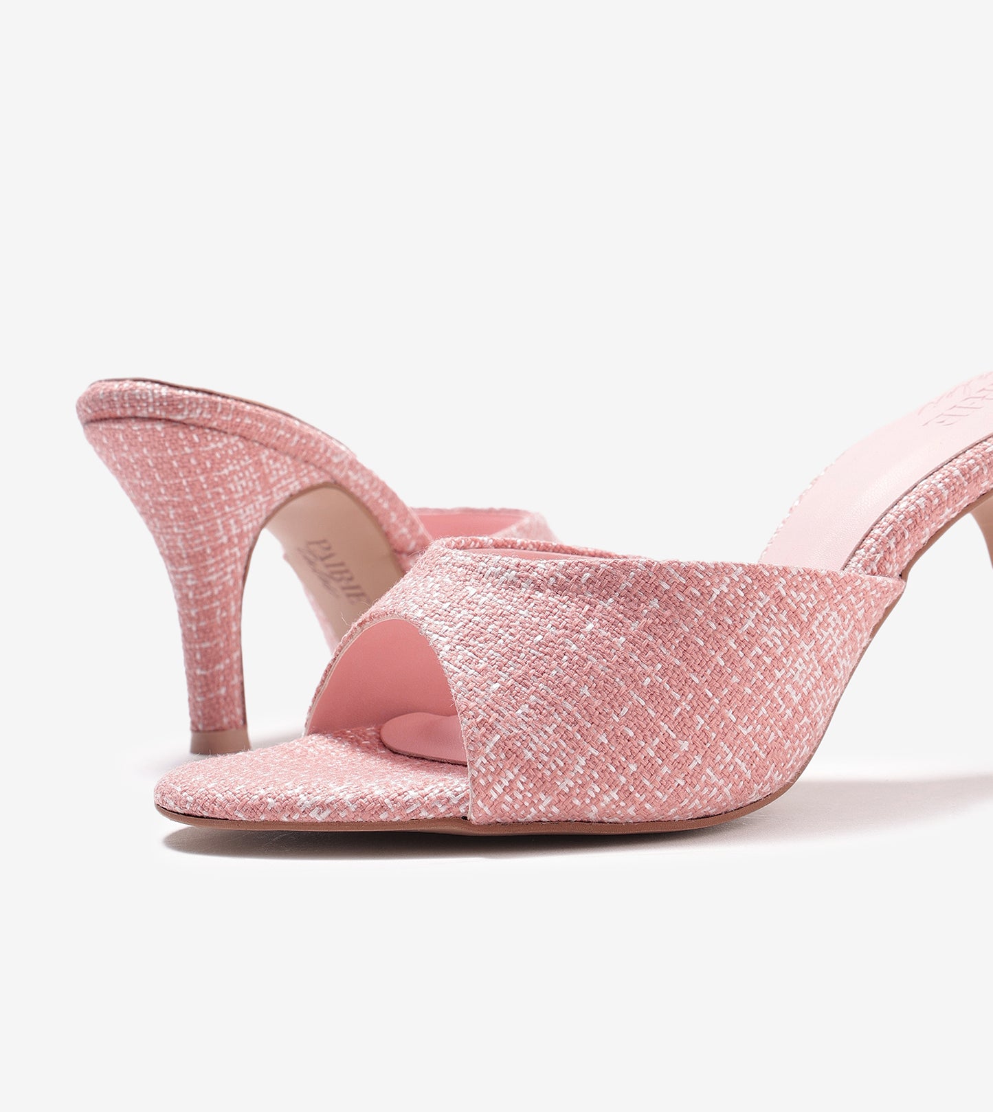 Almond Toe Stiletto Tweed Mules - Pink