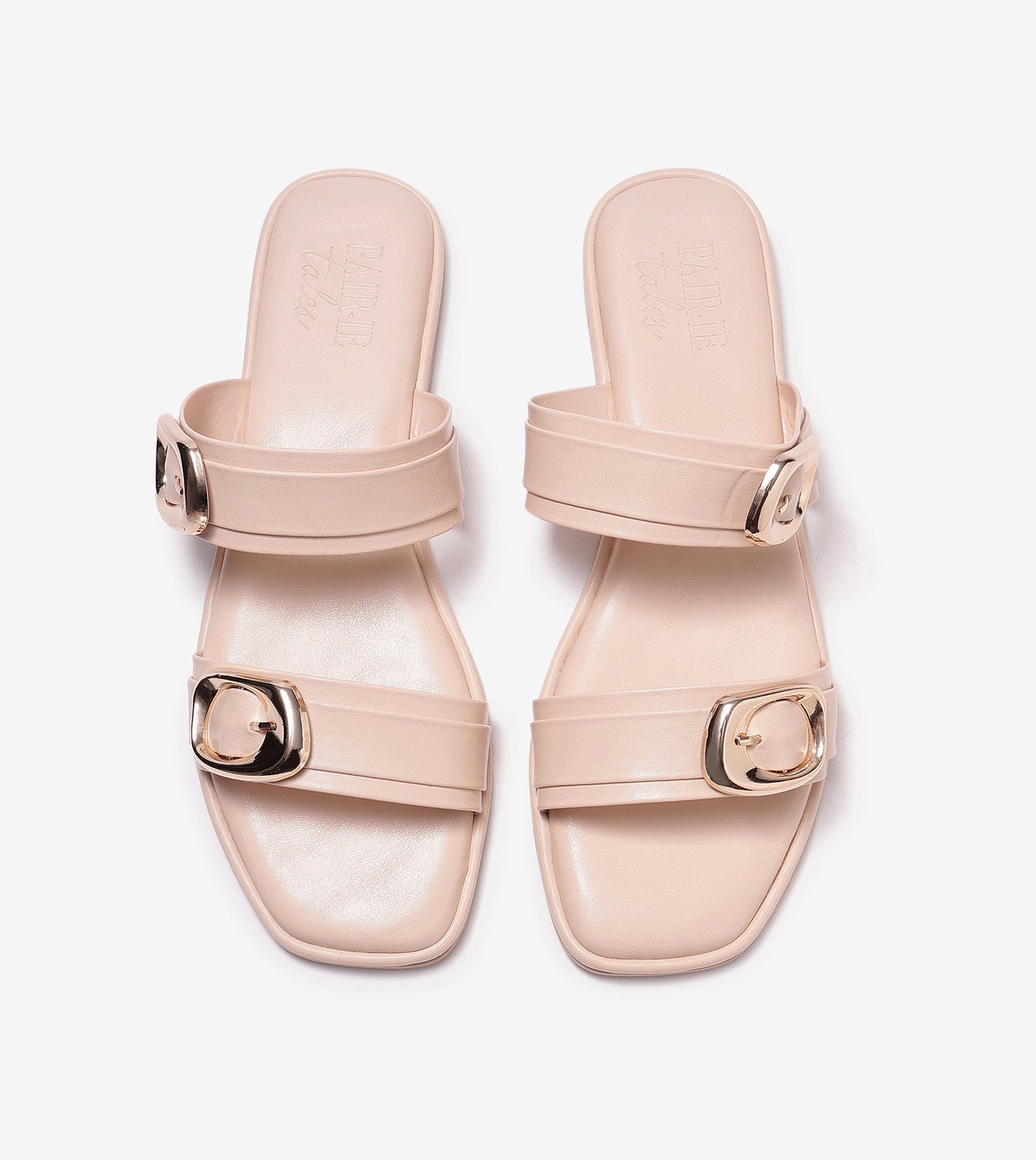 Double Strap Buckled Flat Sandals - Peach