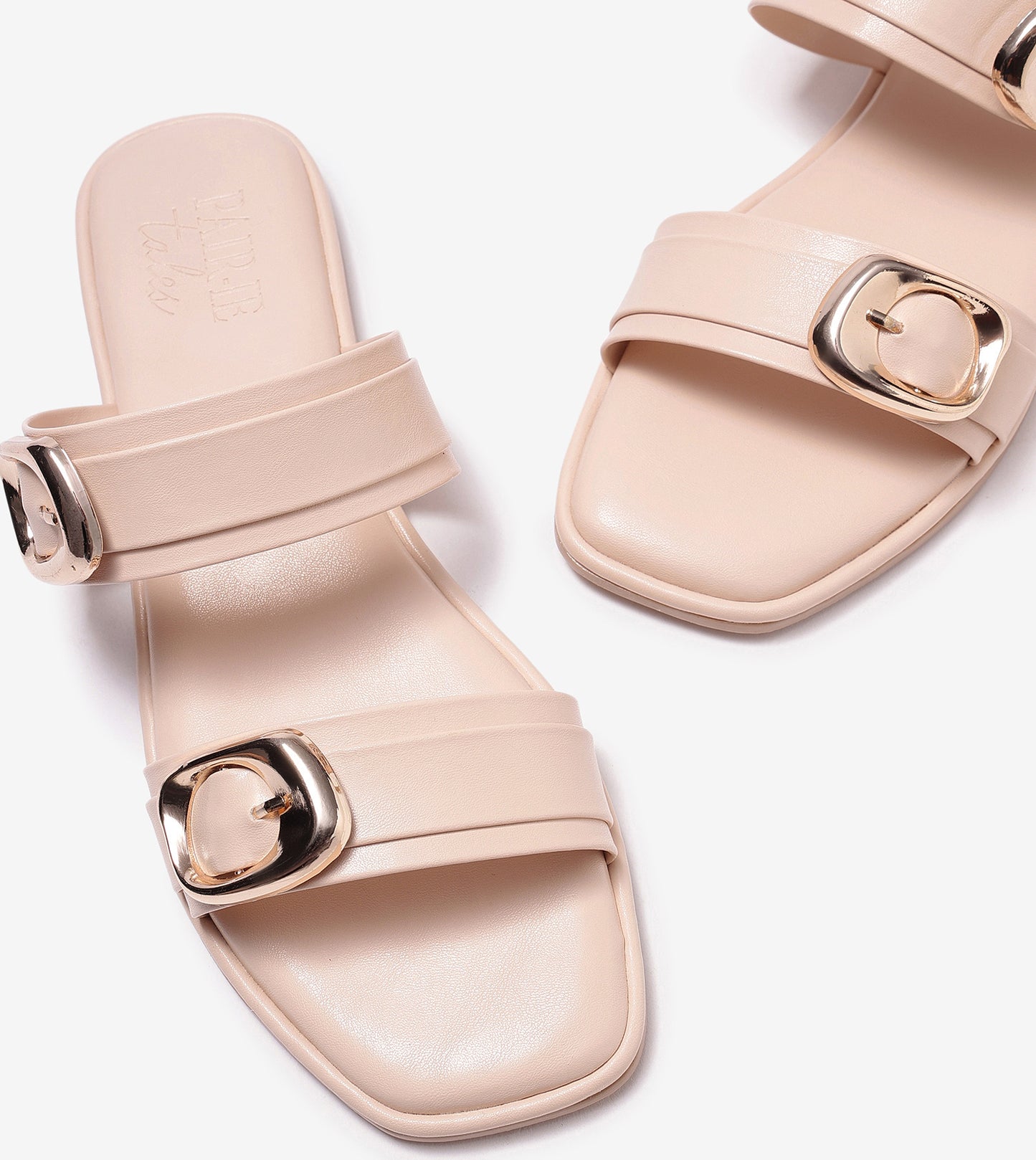 Double Strap Buckled Flat Sandals - Peach