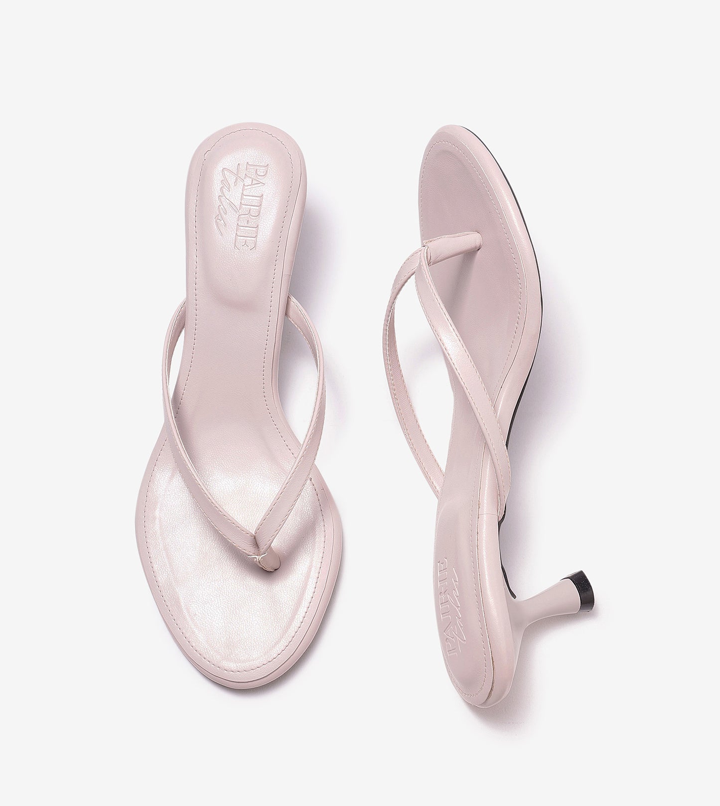 V-Strap Kitten Heeled Sandals - Cream