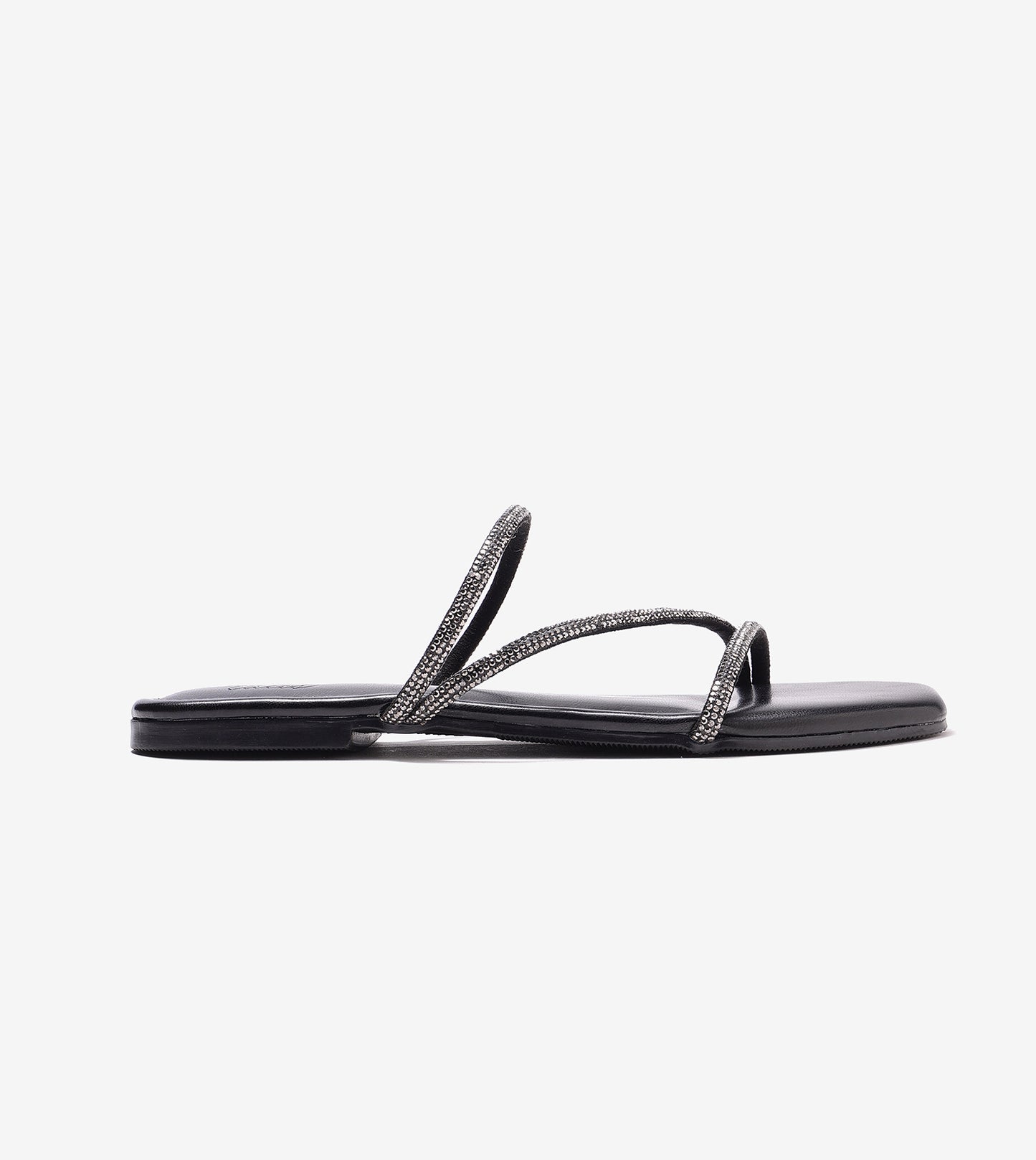 Satin Crystal - Embellished Strappy Sandals - Black