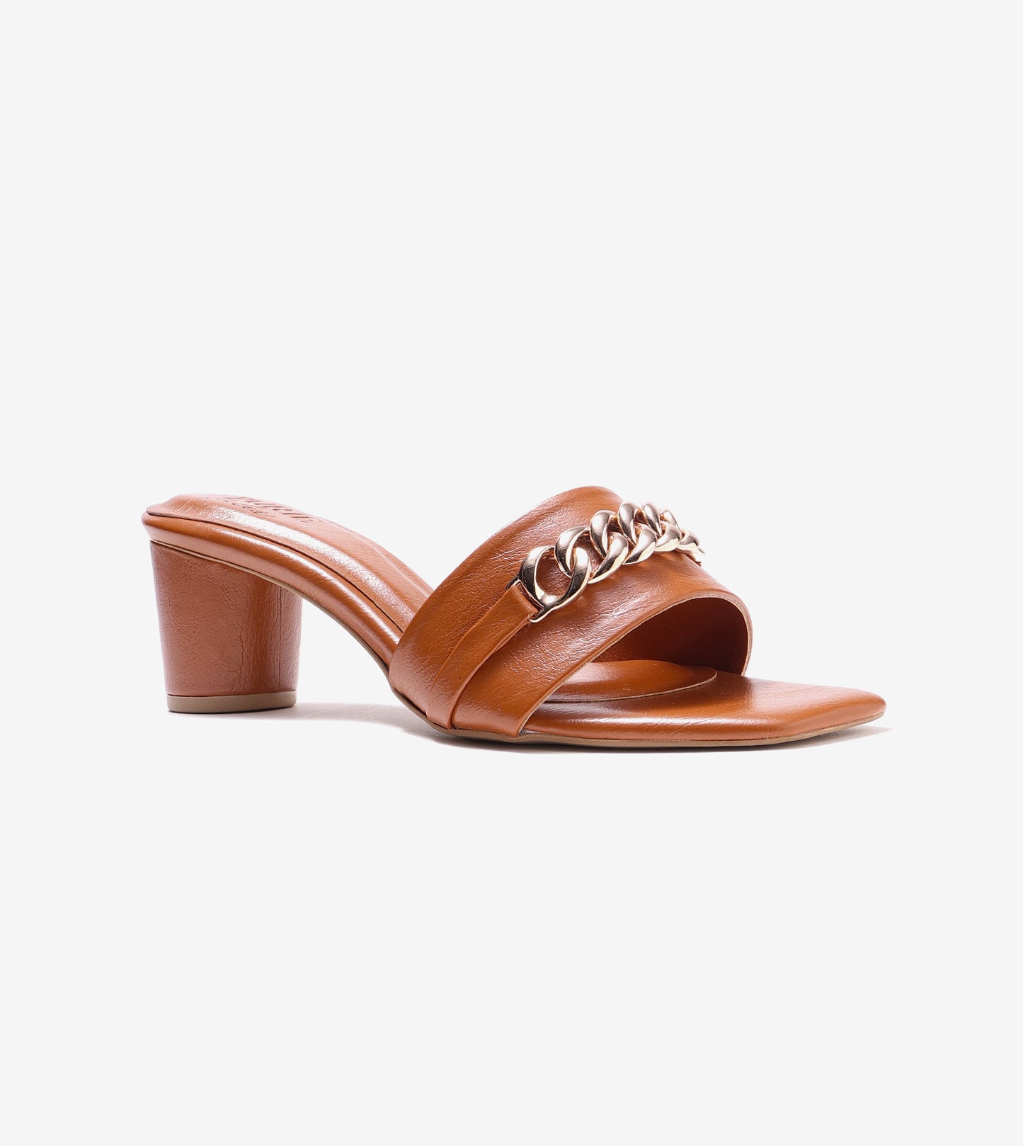 Chain Link Heeled Mules - Tan