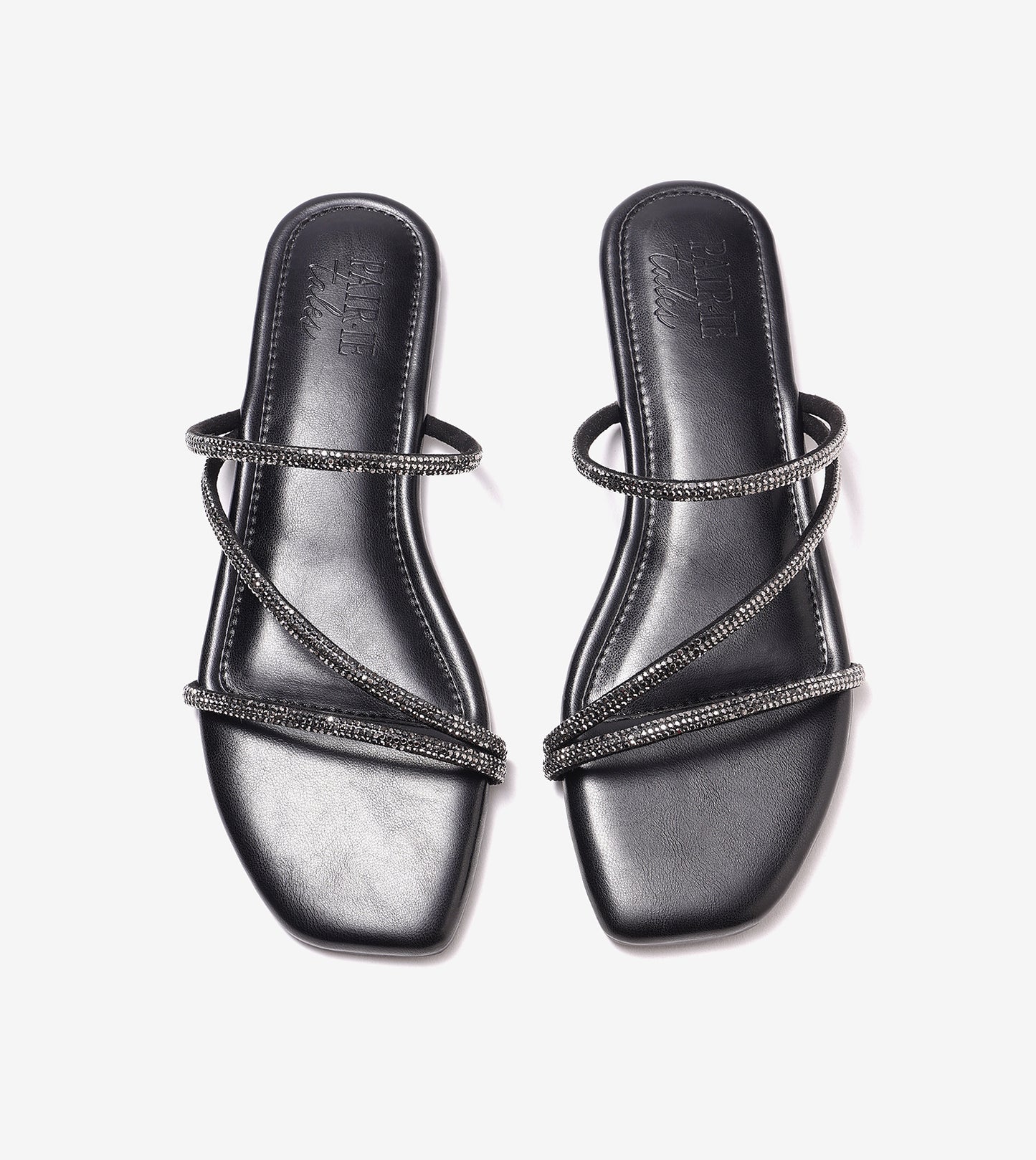 Satin Crystal - Embellished Strappy Sandals - Black