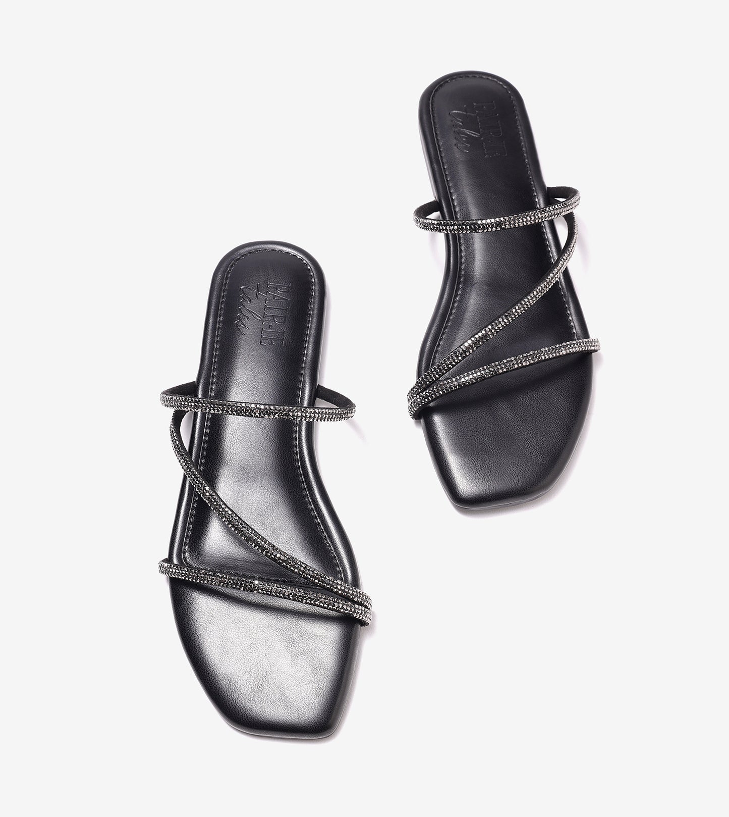 Satin Crystal - Embellished Strappy Sandals - Black