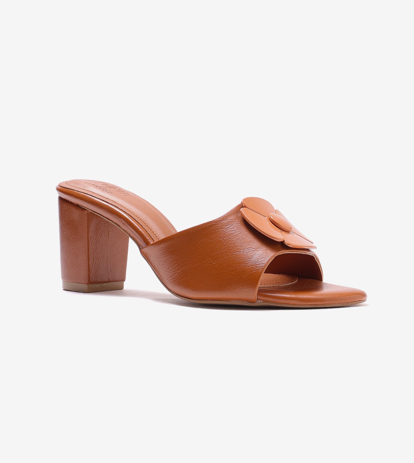 Floral Metallic Adornment Block Heeled Sandals - Tan