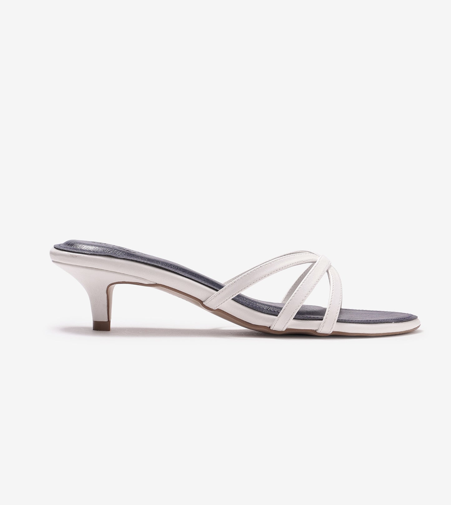Cross Strap Kitten Mules - Navy Blue