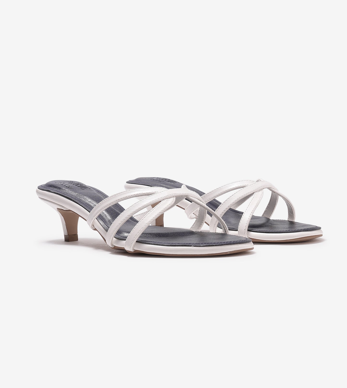 Cross Strap Kitten Mules - Navy Blue
