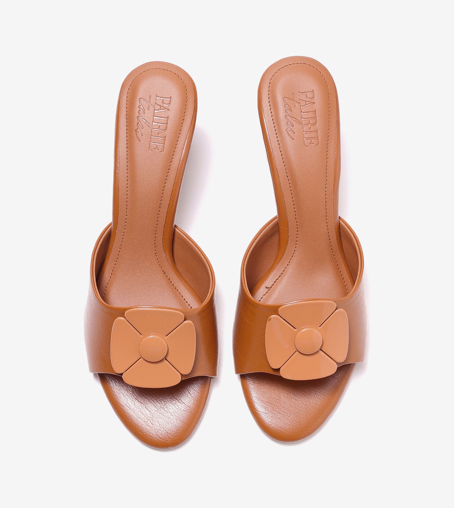 Floral Metallic Adornment Block Heeled Sandals - Tan