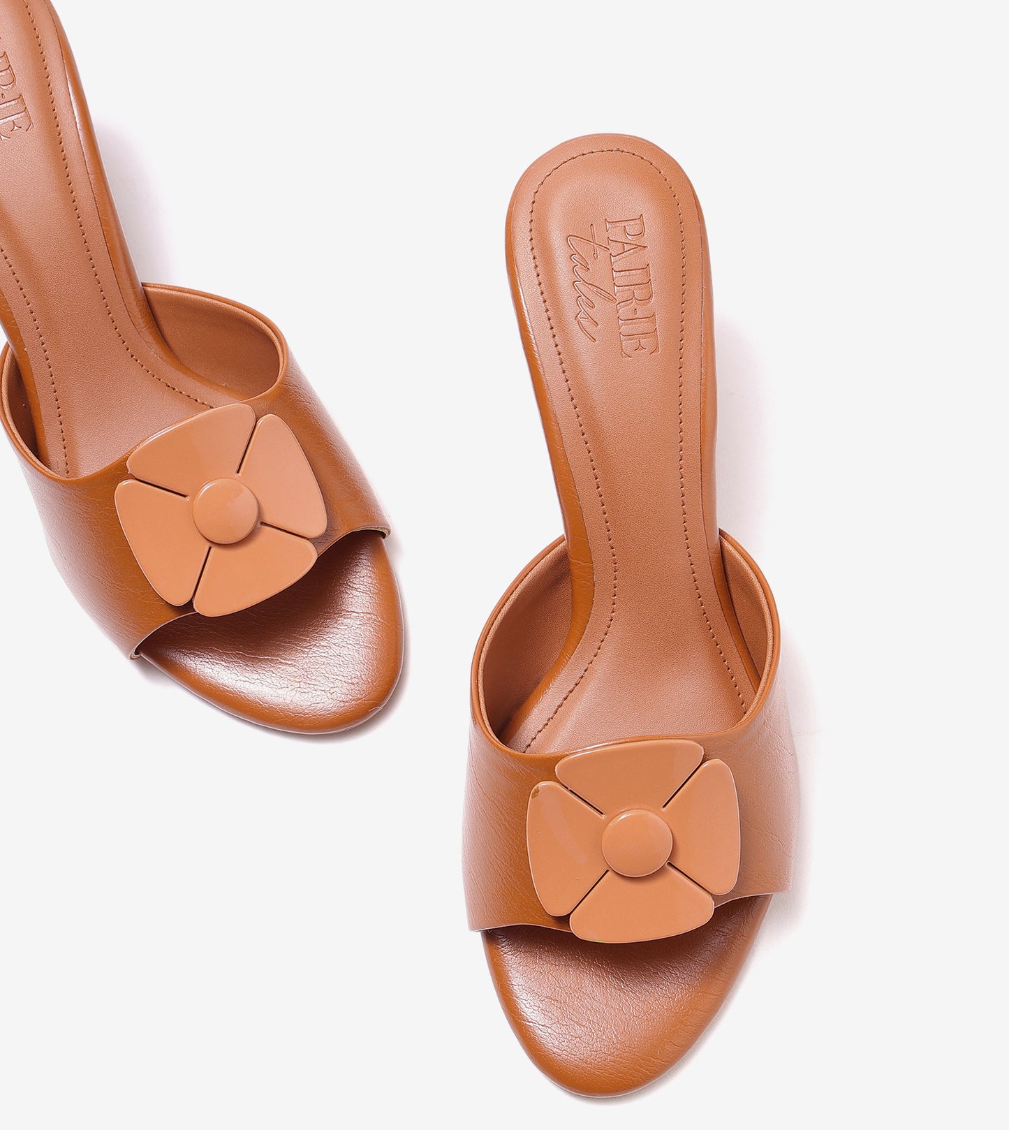 Floral Metallic Adornment Block Heeled Sandals - Tan