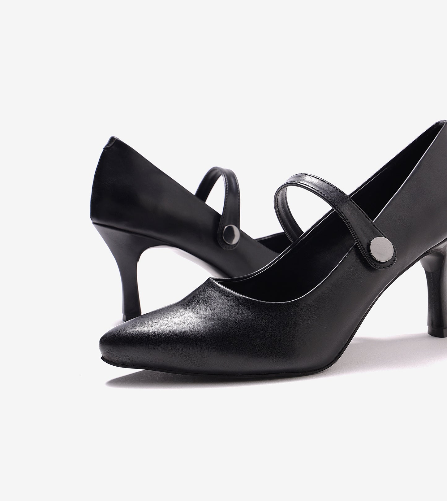 Pointed Toe Mary Jane Pumps - Black