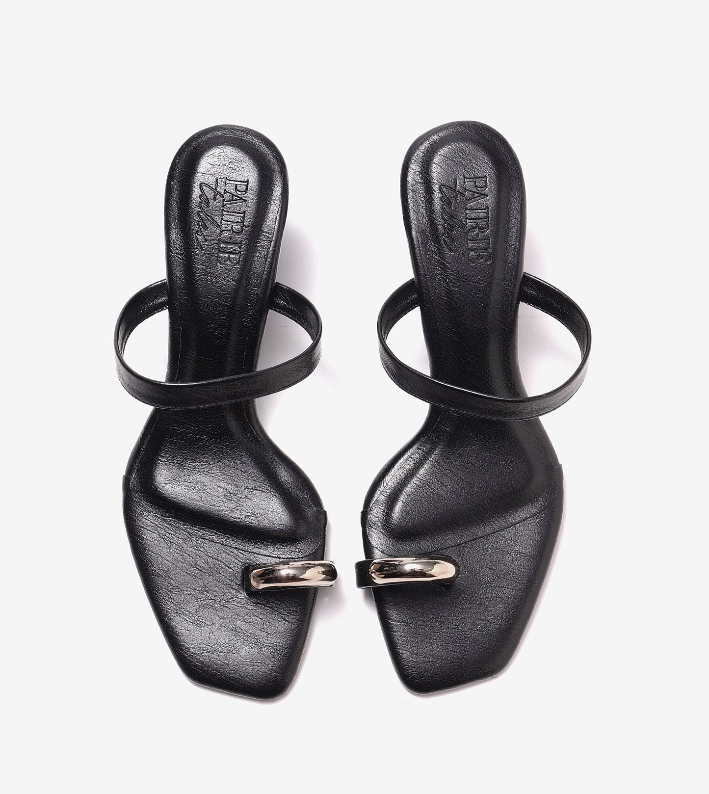 Metallic Accent Toe-Ring Heeled Mules - Black