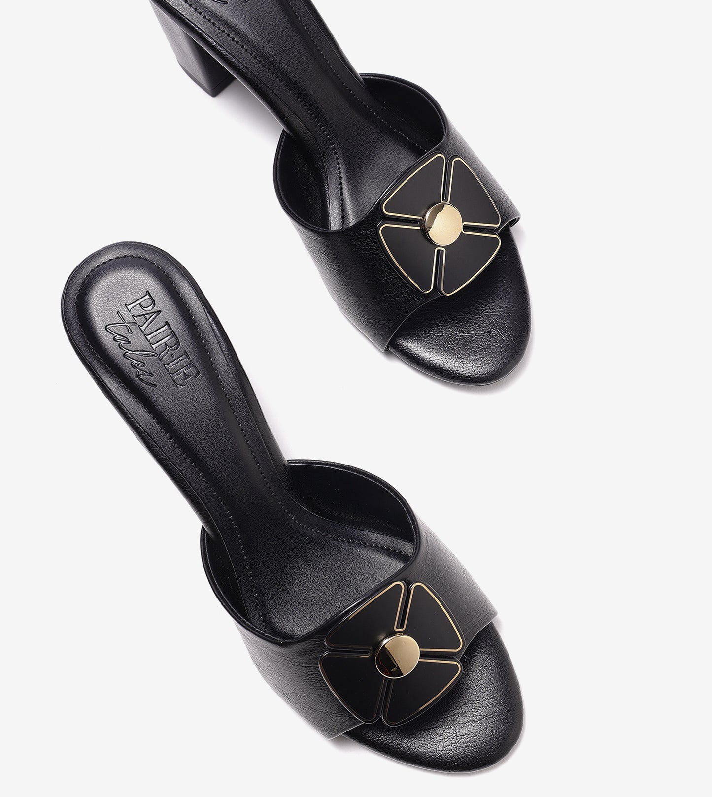 Floral Metallic Adornment Block Heeled Sandals - Black