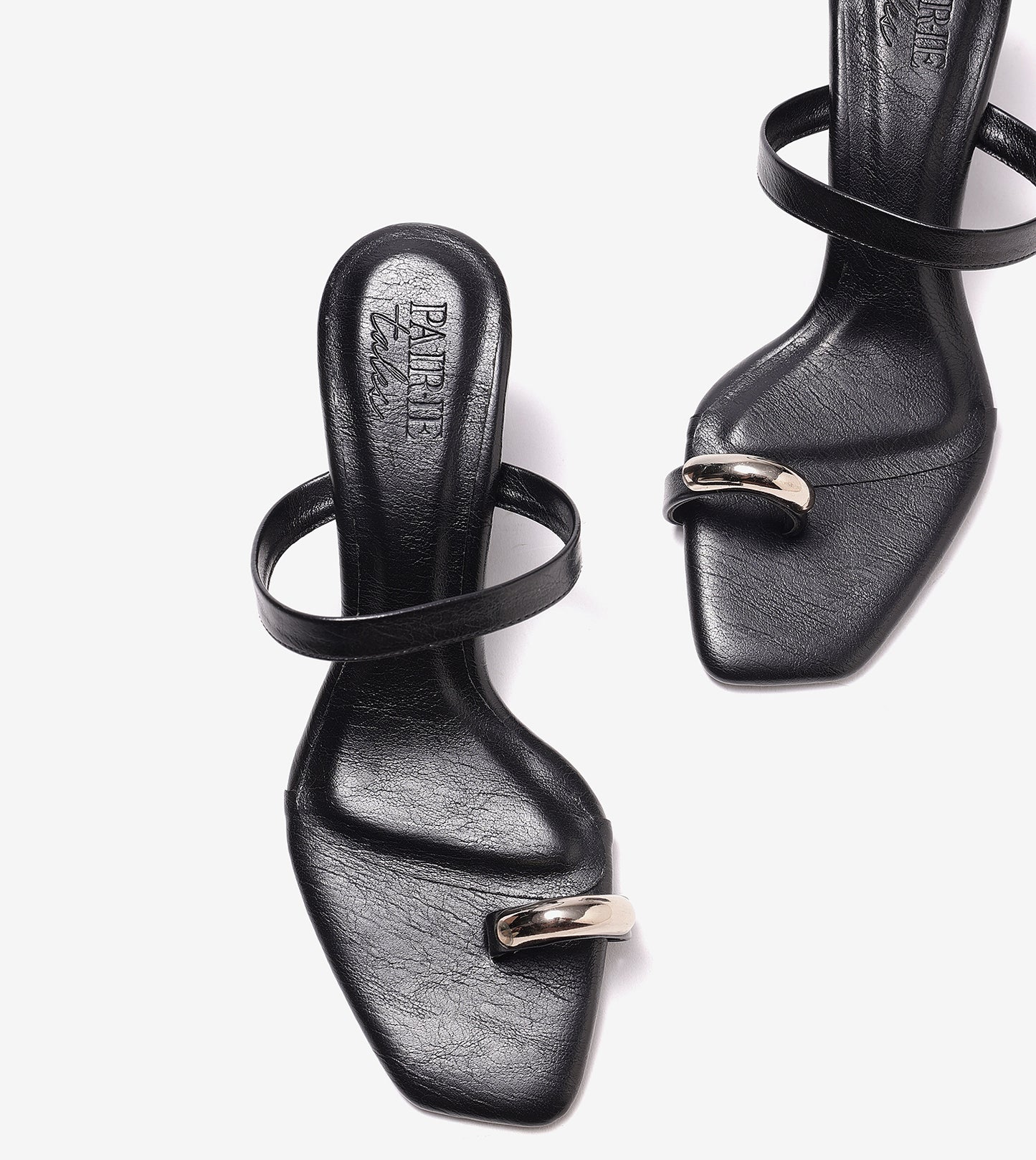 Metallic Accent Toe-Ring Heeled Mules - Black