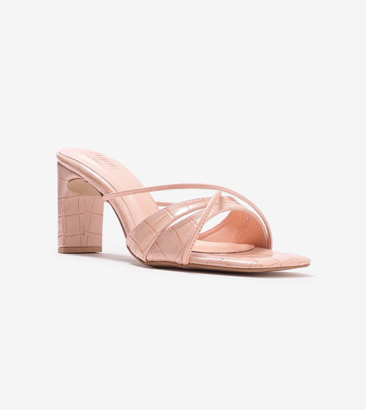 Patent Croco Strappy Sandals - Peach