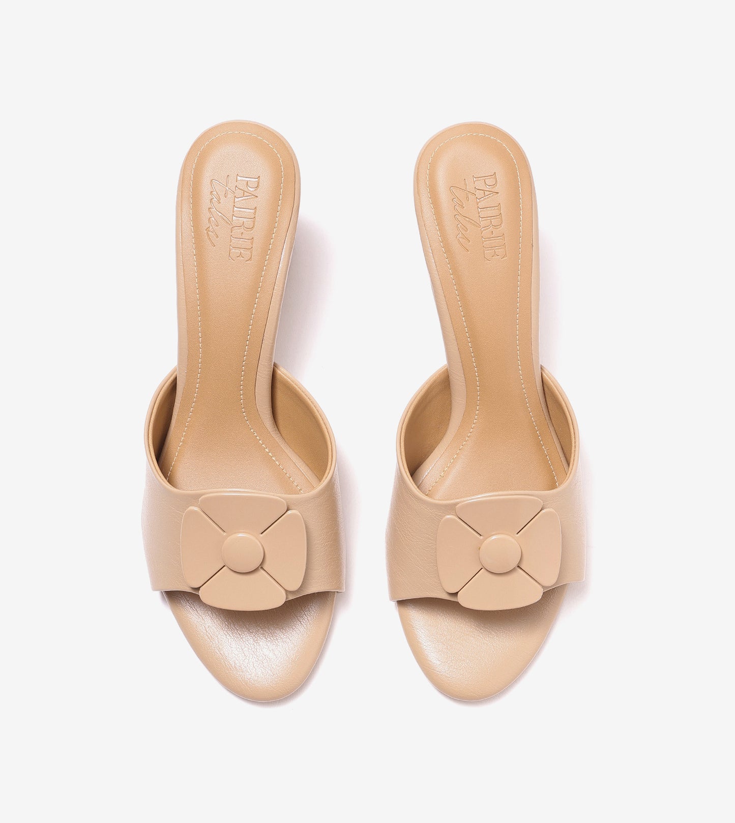 Floral Metallic Adornment Block Heeled Sandals - Beige