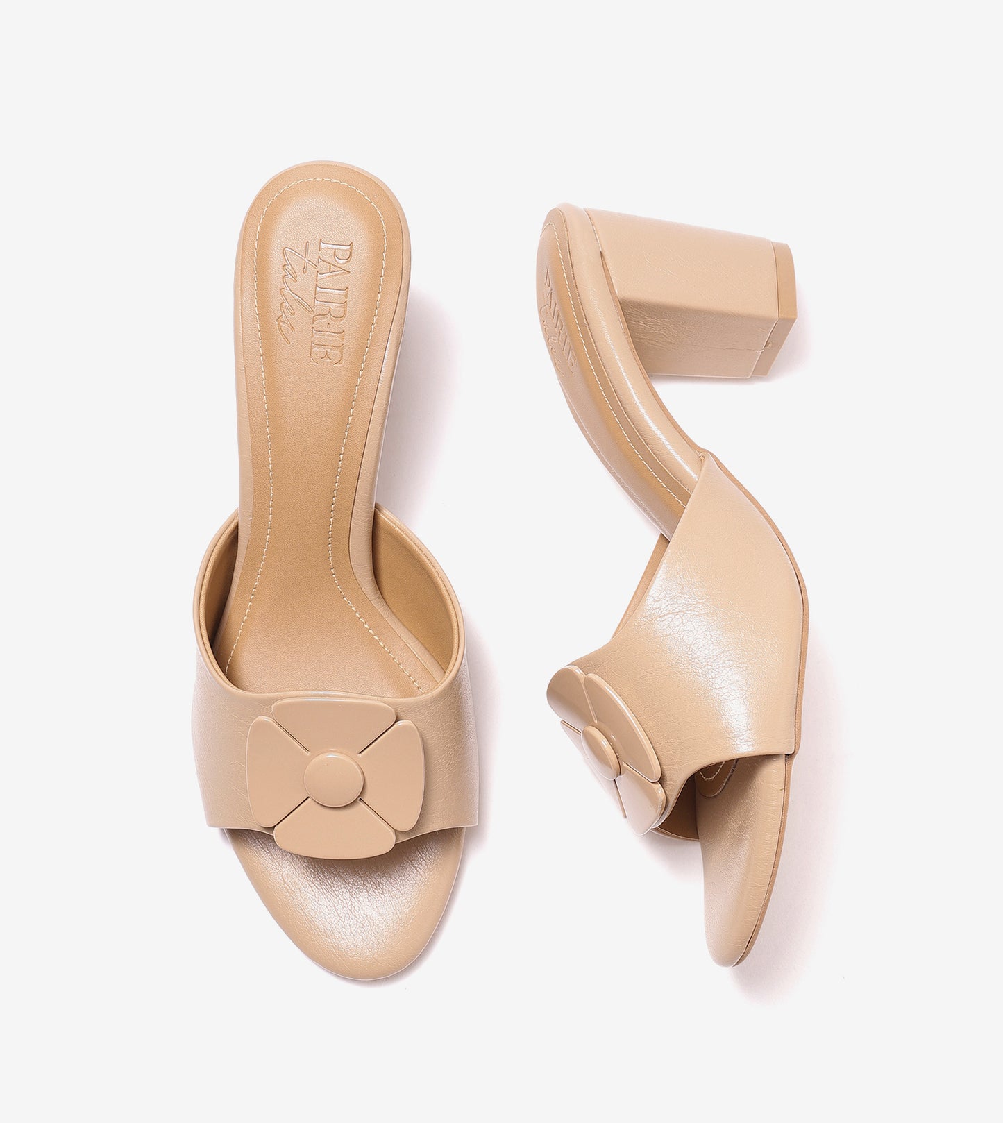 Floral Metallic Adornment Block Heeled Sandals - Beige