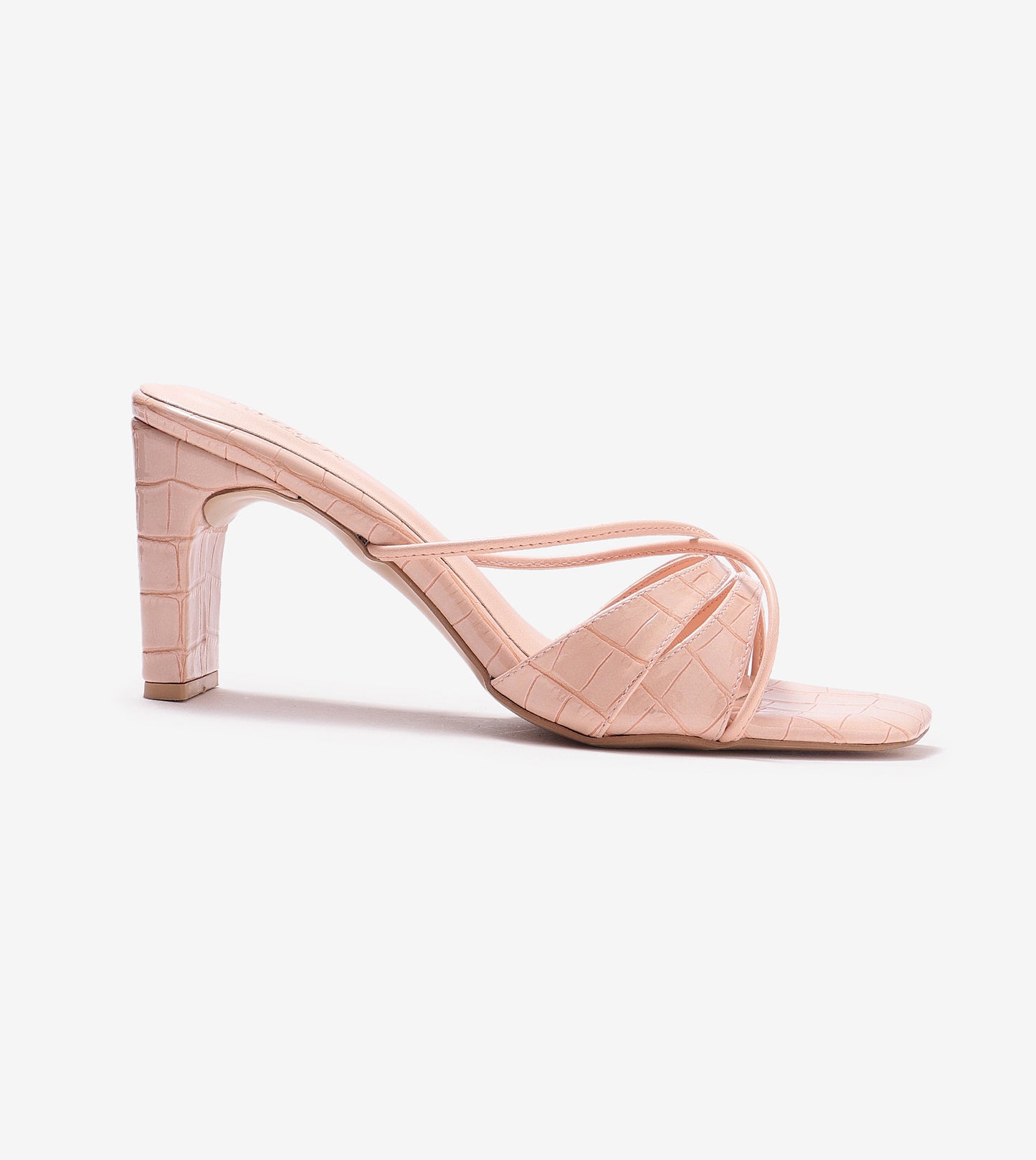 Patent Croco Strappy Sandals - Peach