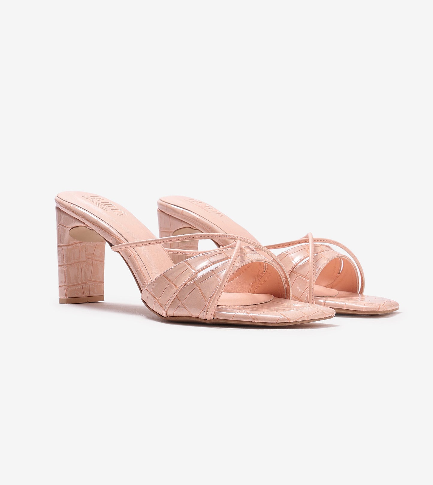 Patent Croco Strappy Sandals - Peach