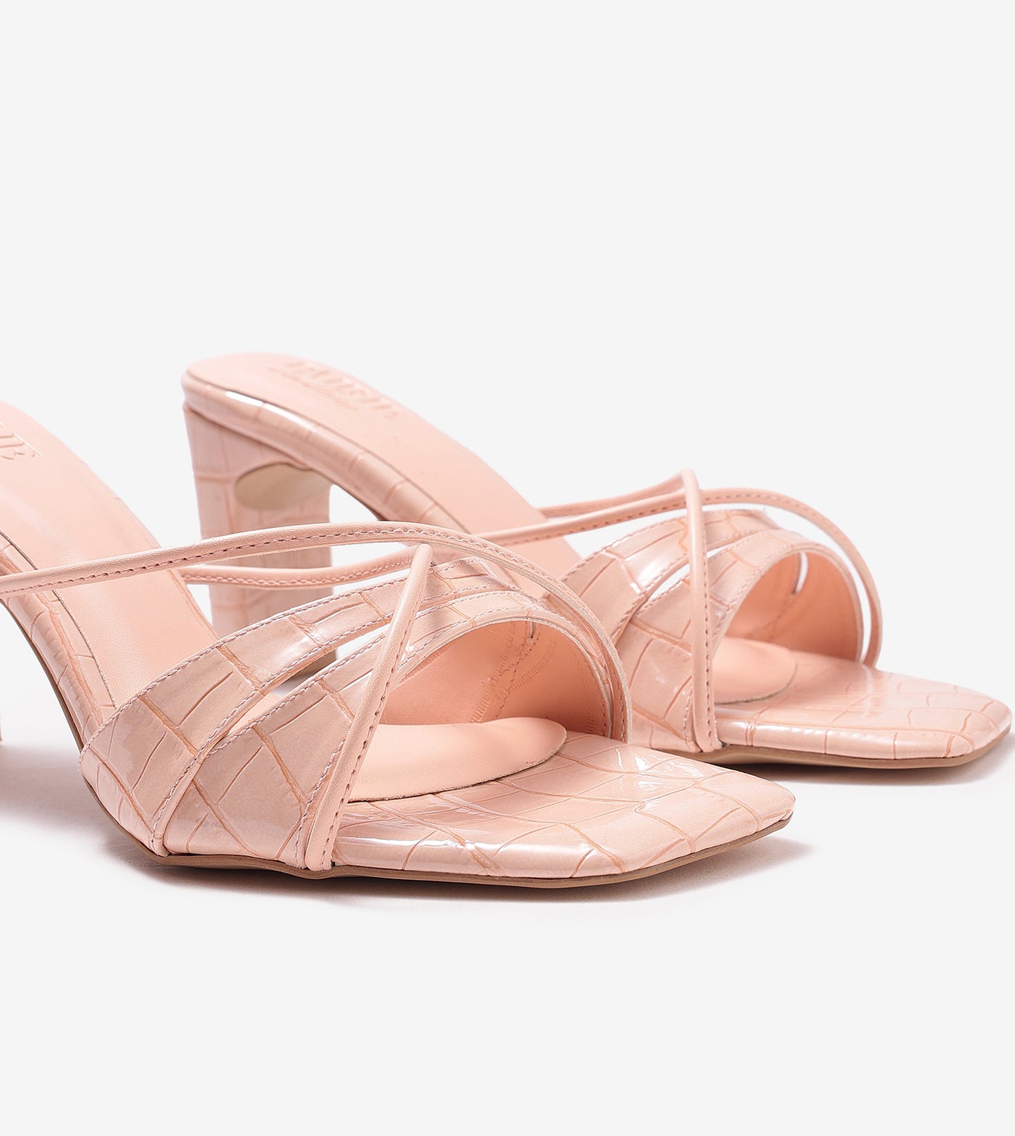 Patent Croco Strappy Sandals - Peach