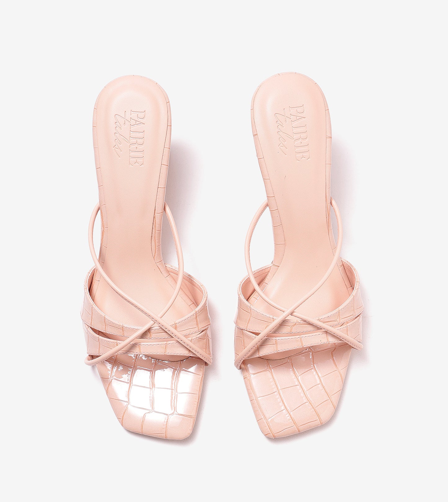 Patent Croco Strappy Sandals - Peach