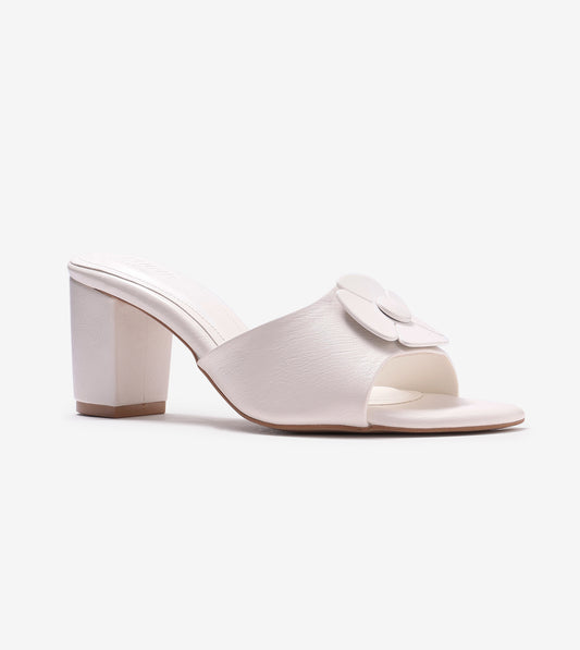 Floral Metallic Adornment Block Heeled Sandals - White