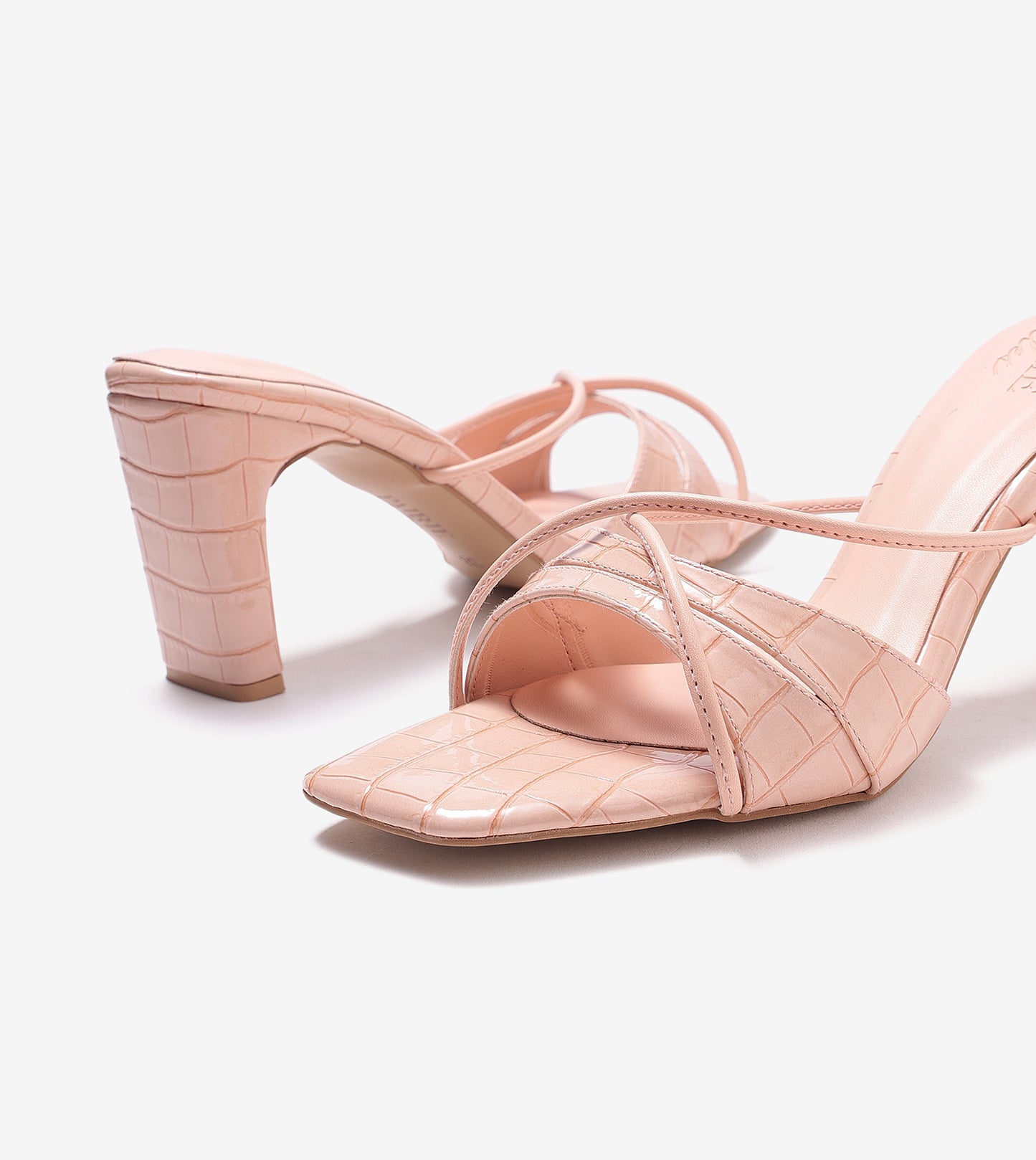 Patent Croco Strappy Sandals - Peach