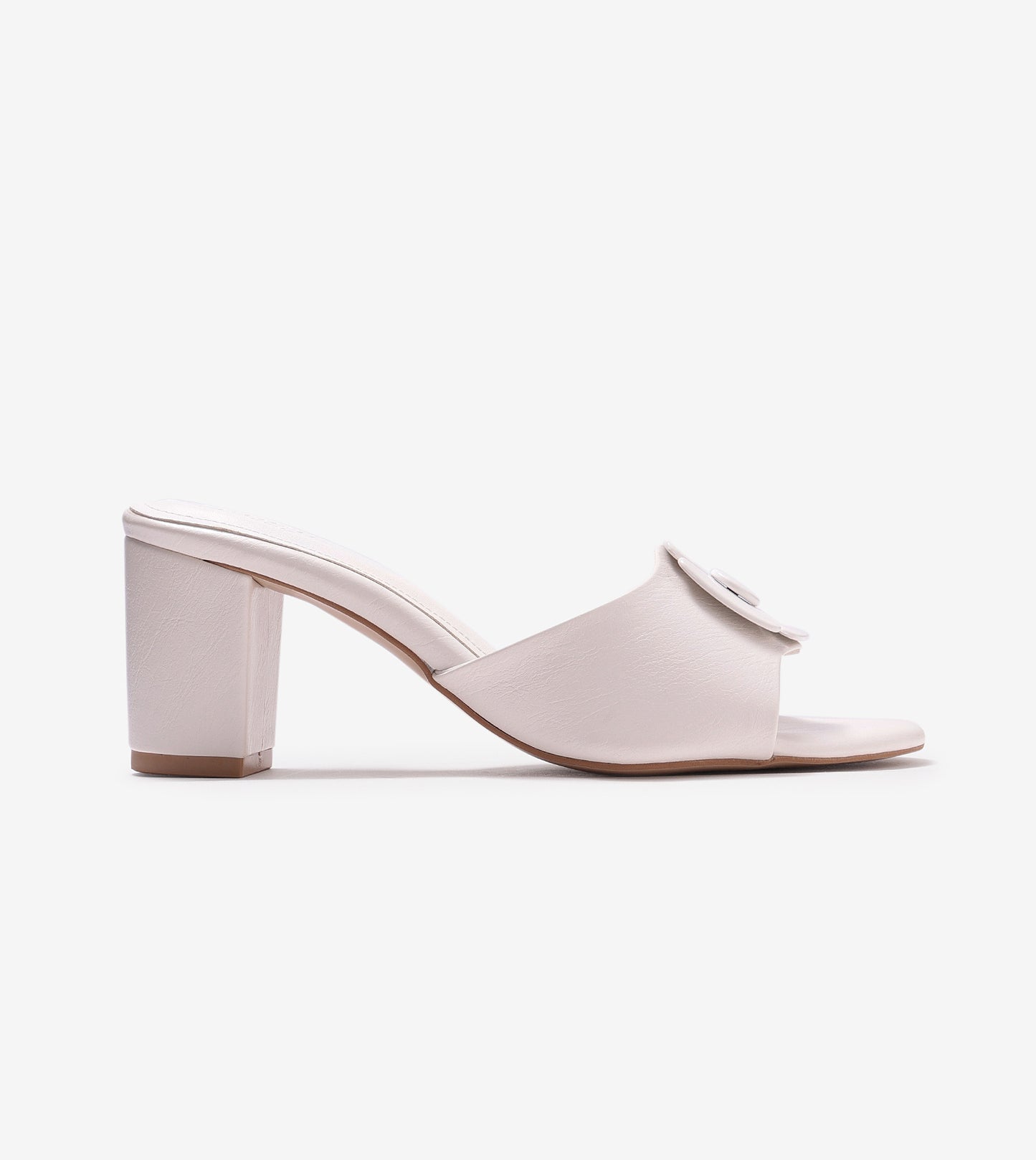 Floral Metallic Adornment Block Heeled Sandals - White