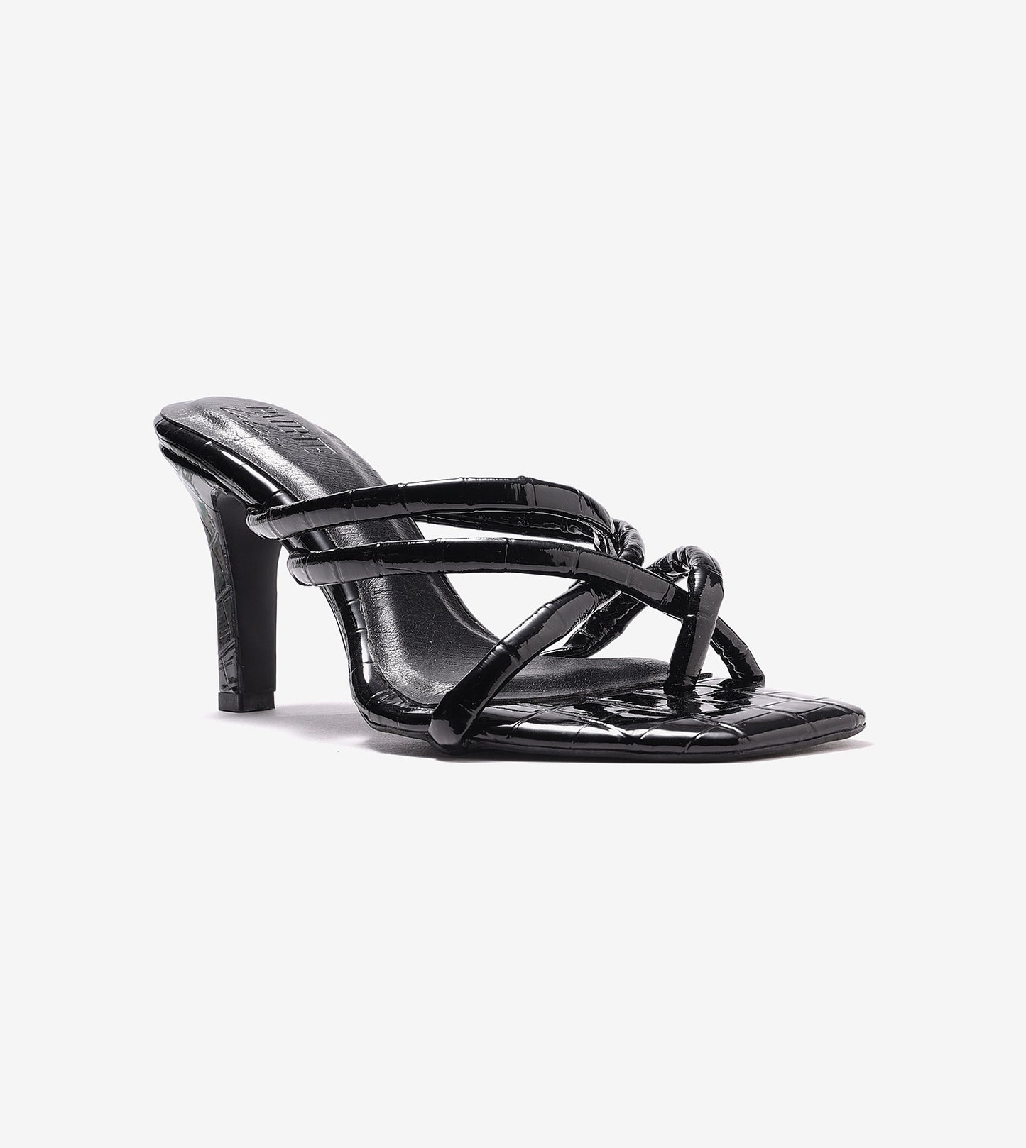 Asymmetric Strappy Tubular Heeled Sandals - Black