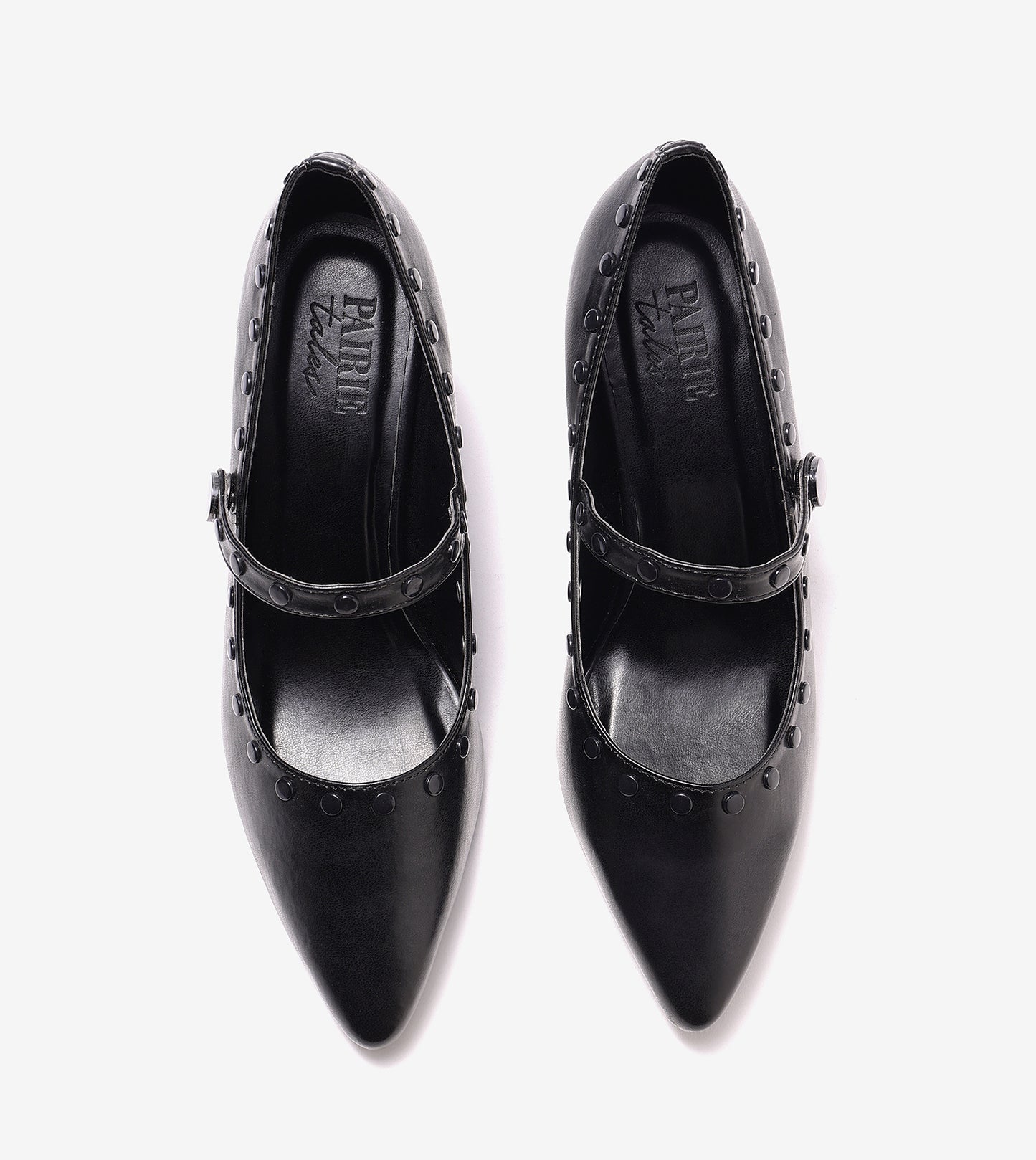 Pointed Toe Studded Mary Jane Pumps - Black