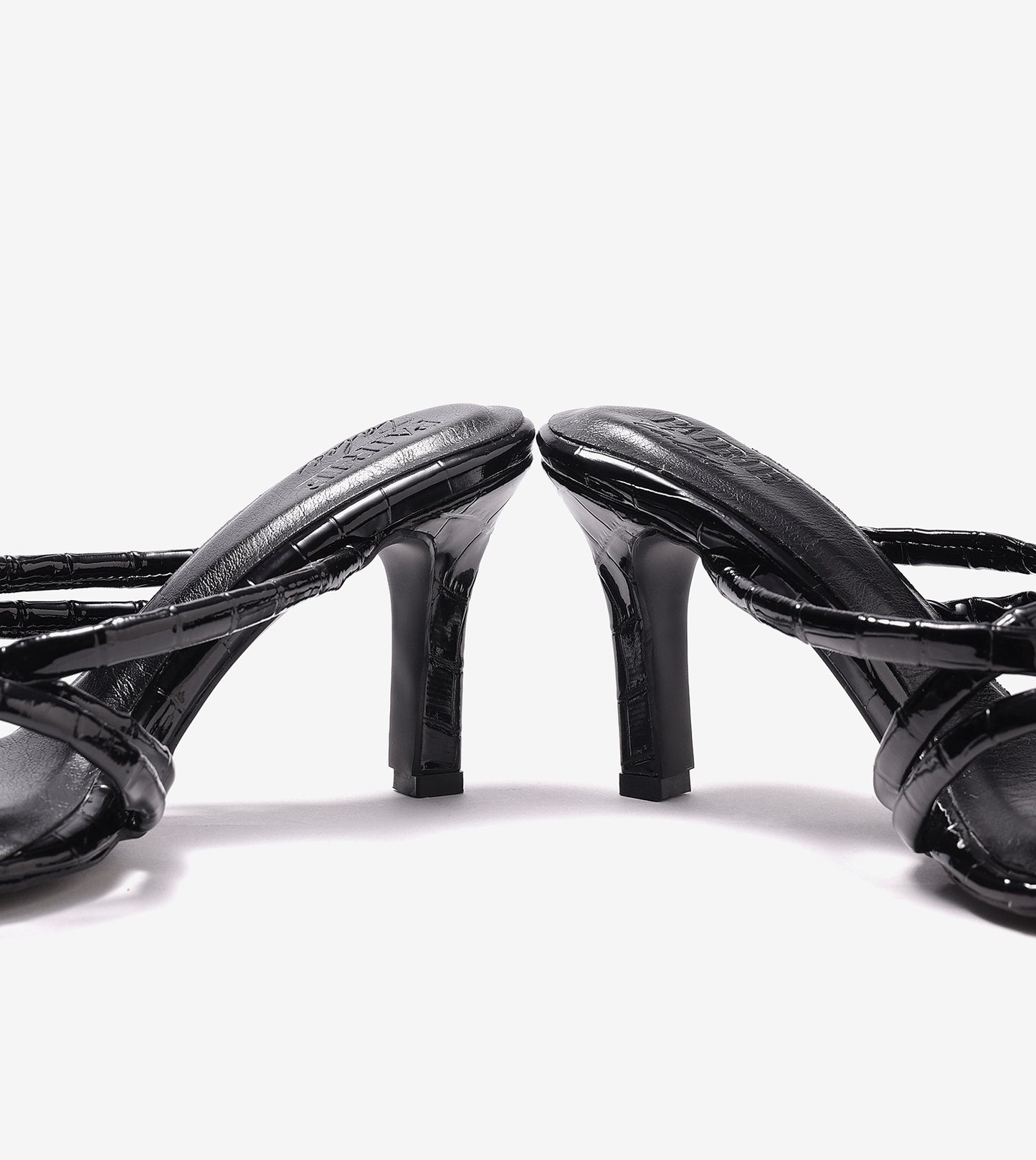 Asymmetric Strappy Tubular Heeled Sandals - Black