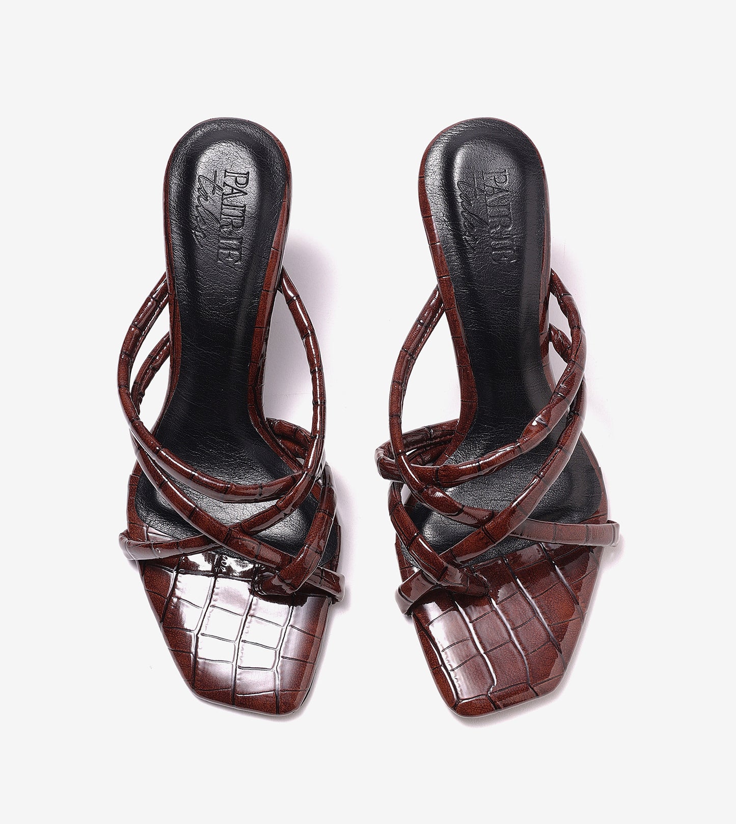 Asymmetric Strappy Tubular Heeled Sandals - Brown