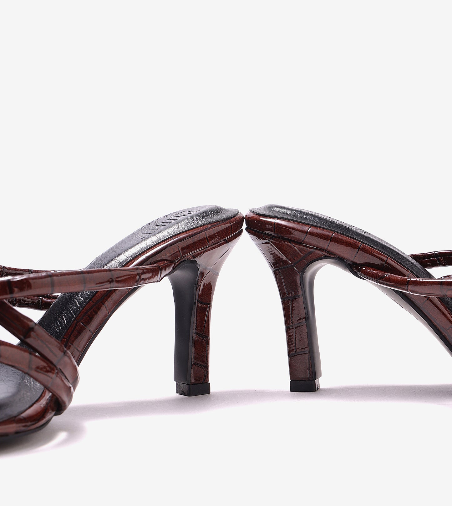 Asymmetric Strappy Tubular Heeled Sandals - Brown