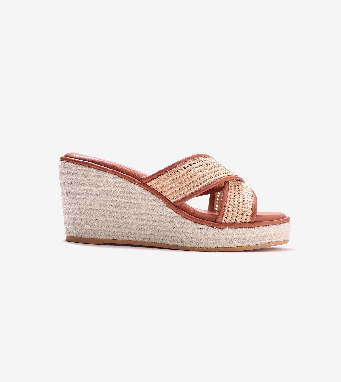 Woven Cross Strap Espadrille Wedges - Tan