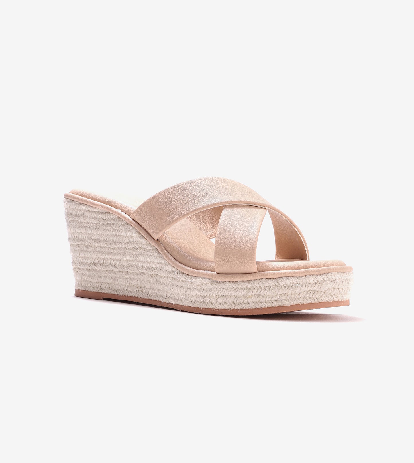 Cross Strap Espadrille Wedges - Cream
