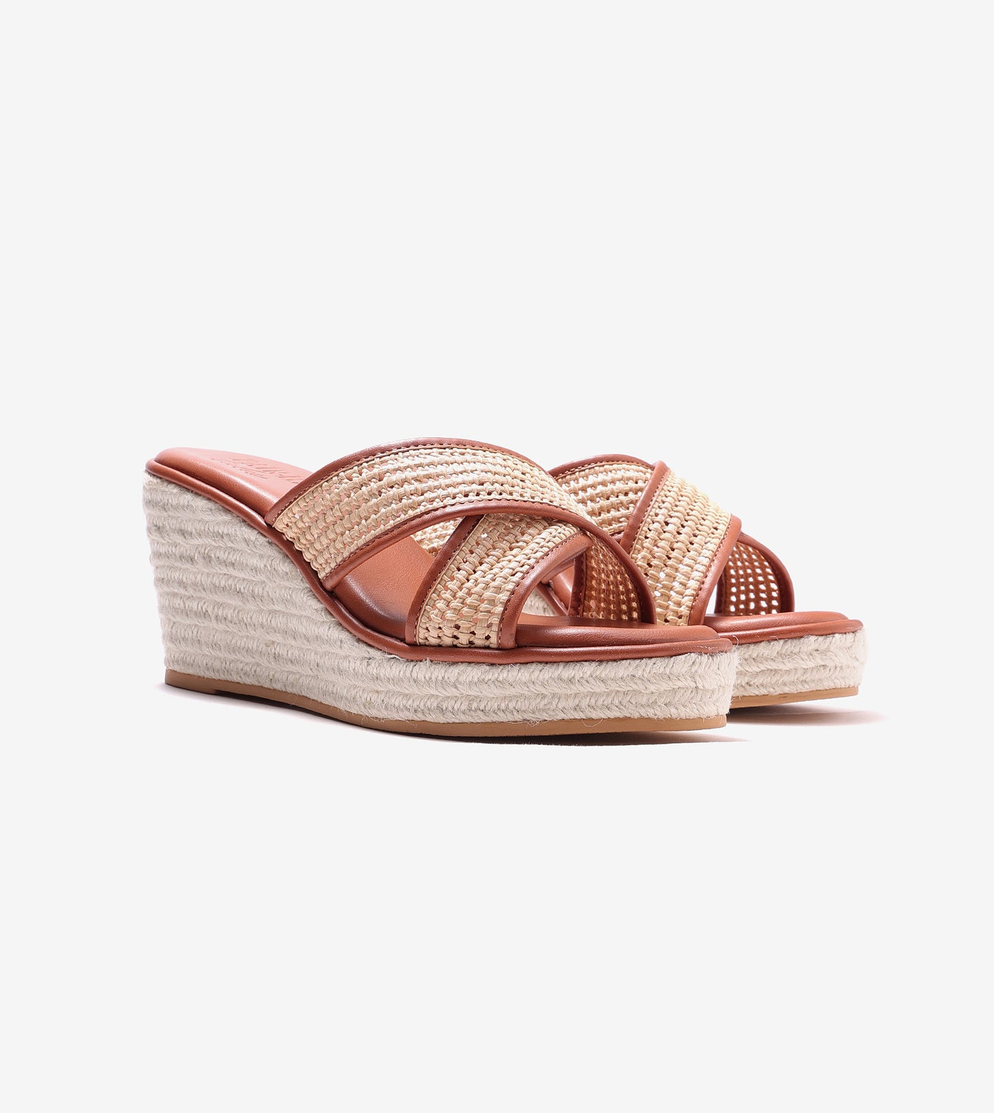 Woven Cross Strap Espadrille Wedges - Tan