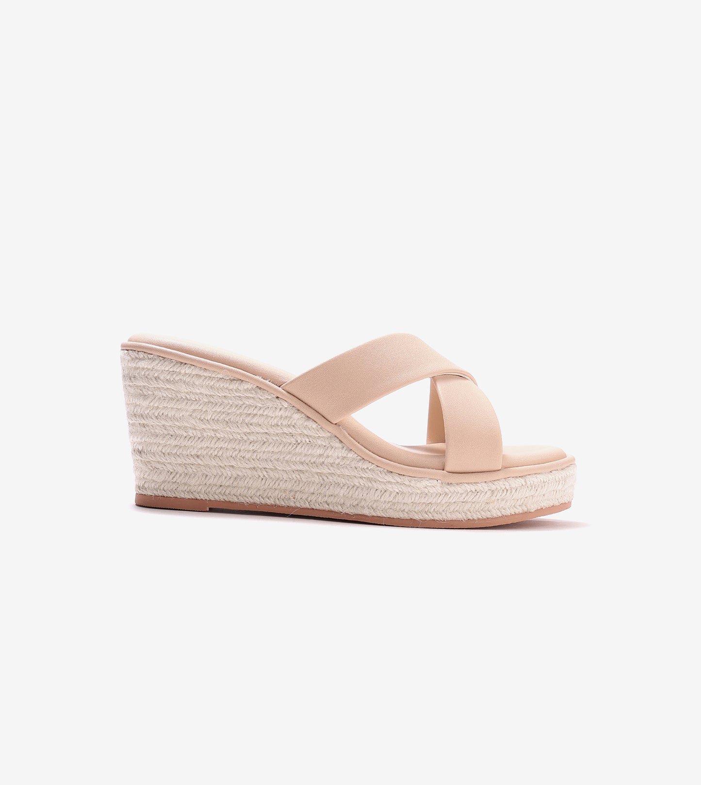 Cross Strap Espadrille Wedges - Cream