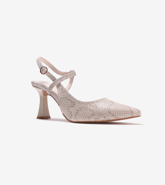 Snake Print Pointed Toe Slingback Pumps - Grey