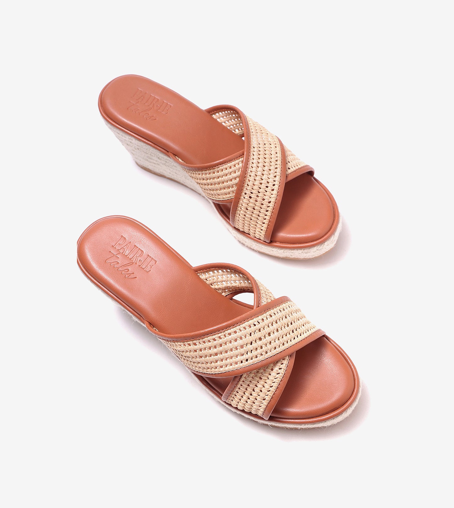 Woven Cross Strap Espadrille Wedges - Tan