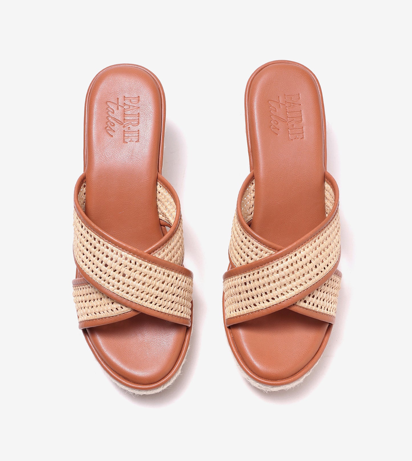 Woven Cross Strap Espadrille Wedges - Tan