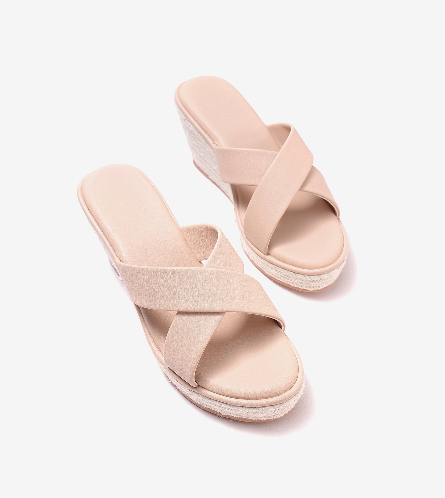 Cross Strap Espadrille Wedges - Cream
