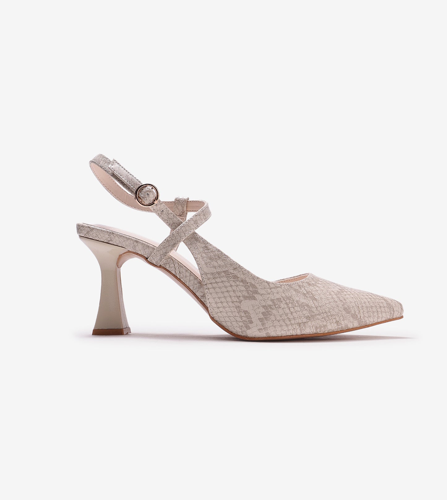 Snake Print Pointed Toe Slingback Pumps - Grey