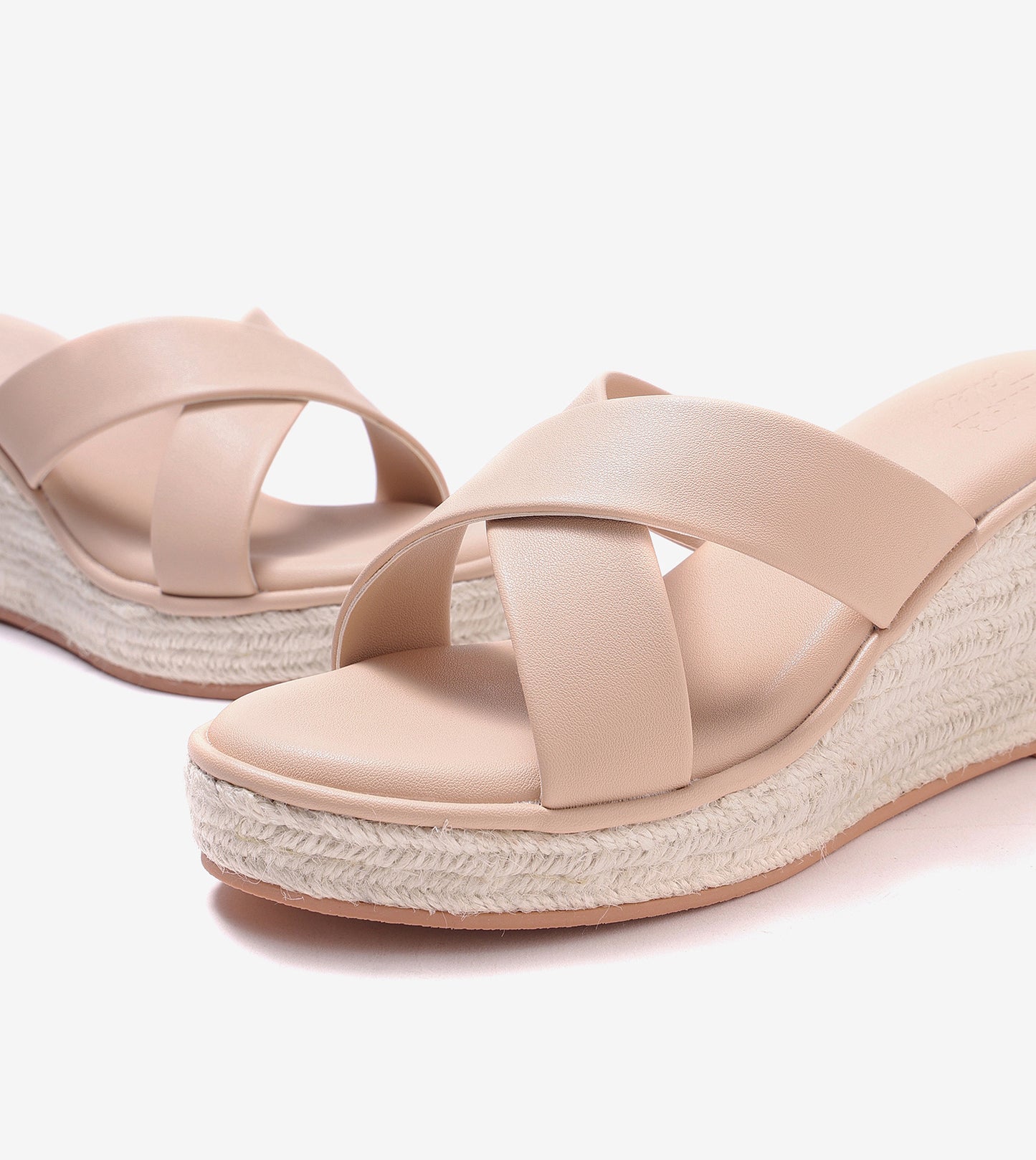 Cross Strap Espadrille Wedges - Cream