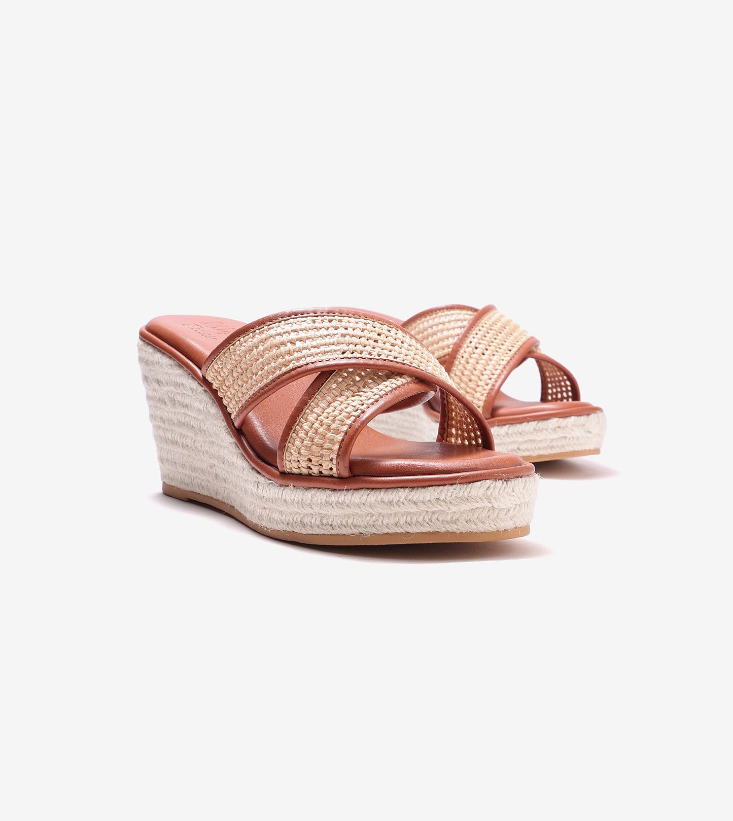 Woven Cross Strap Espadrille Wedges - Tan