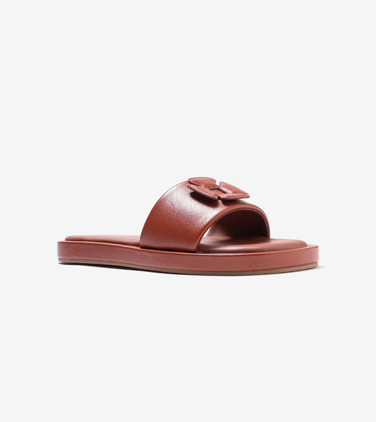 Flower Cutout Slide Sandals - Tan